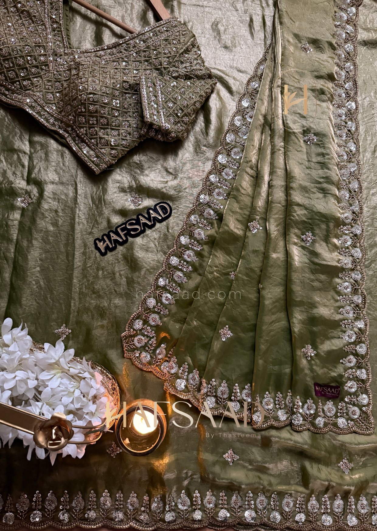 Mirza - Stardust satin saree (Green)