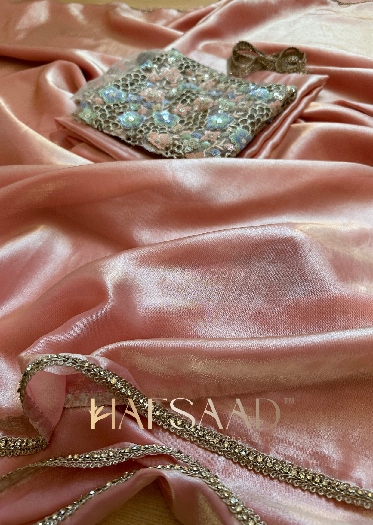 Anastasia- Satin organza saree (Peach)