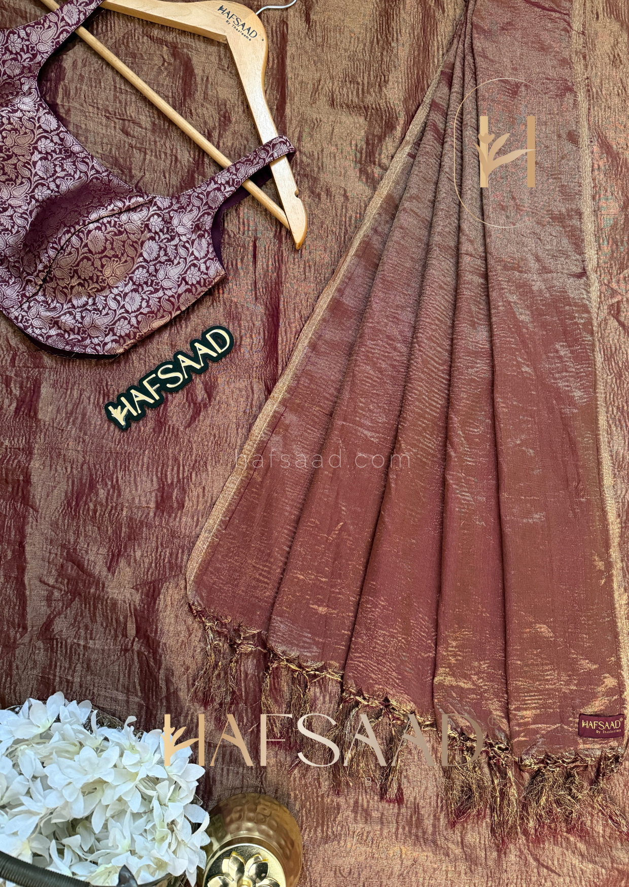 Nida- Soft semi tissue saree (Brown)