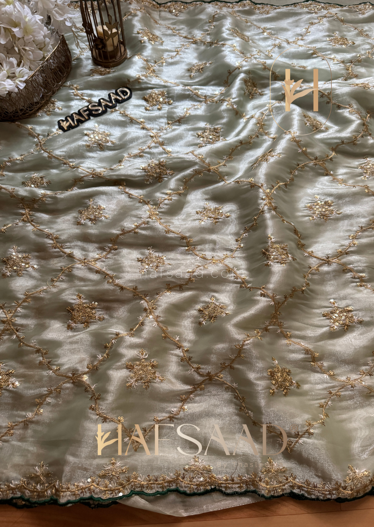 Gulabi- Satin organza saree (Green)