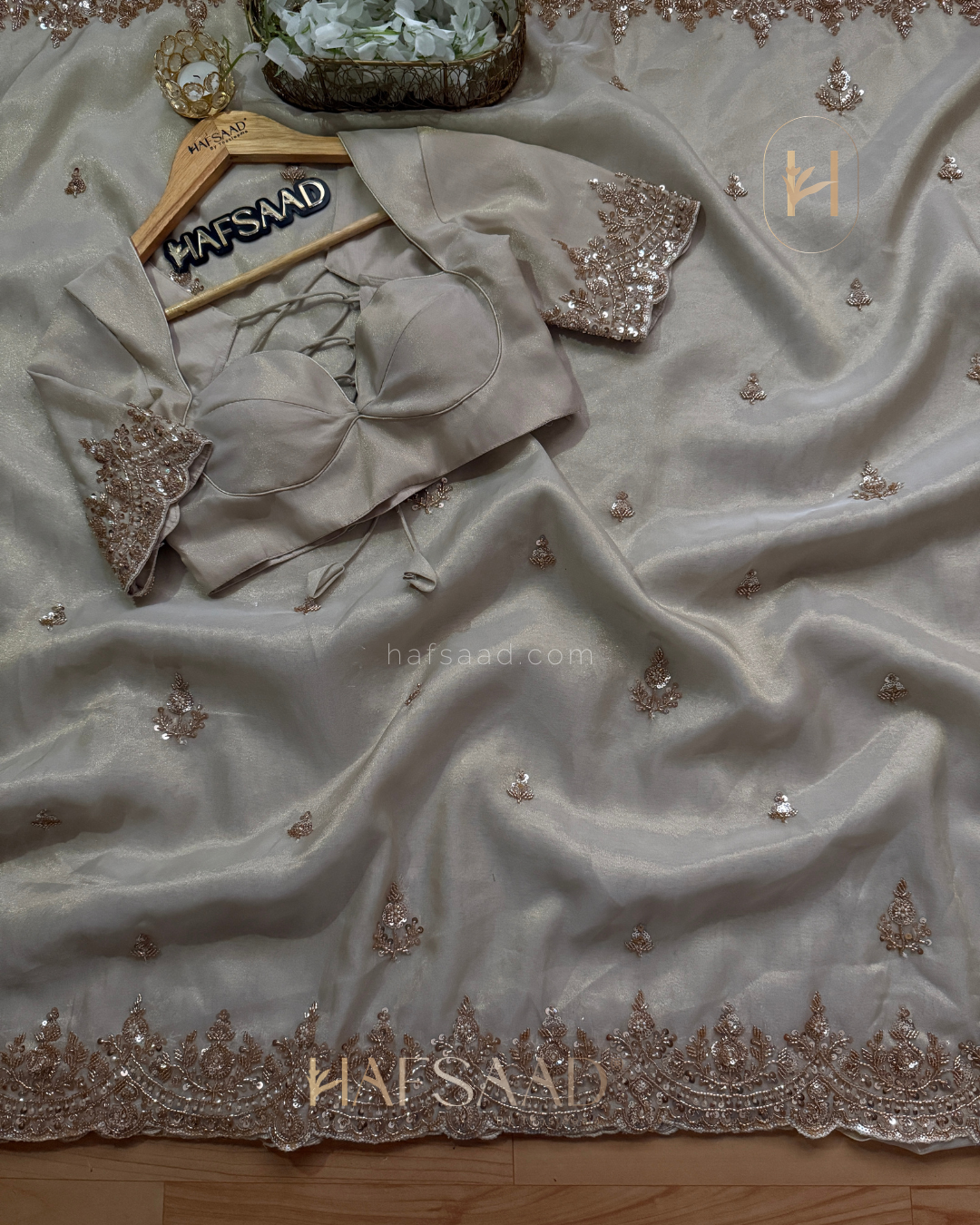 Afiya- Premium Soft Tissue Saree (Beige)