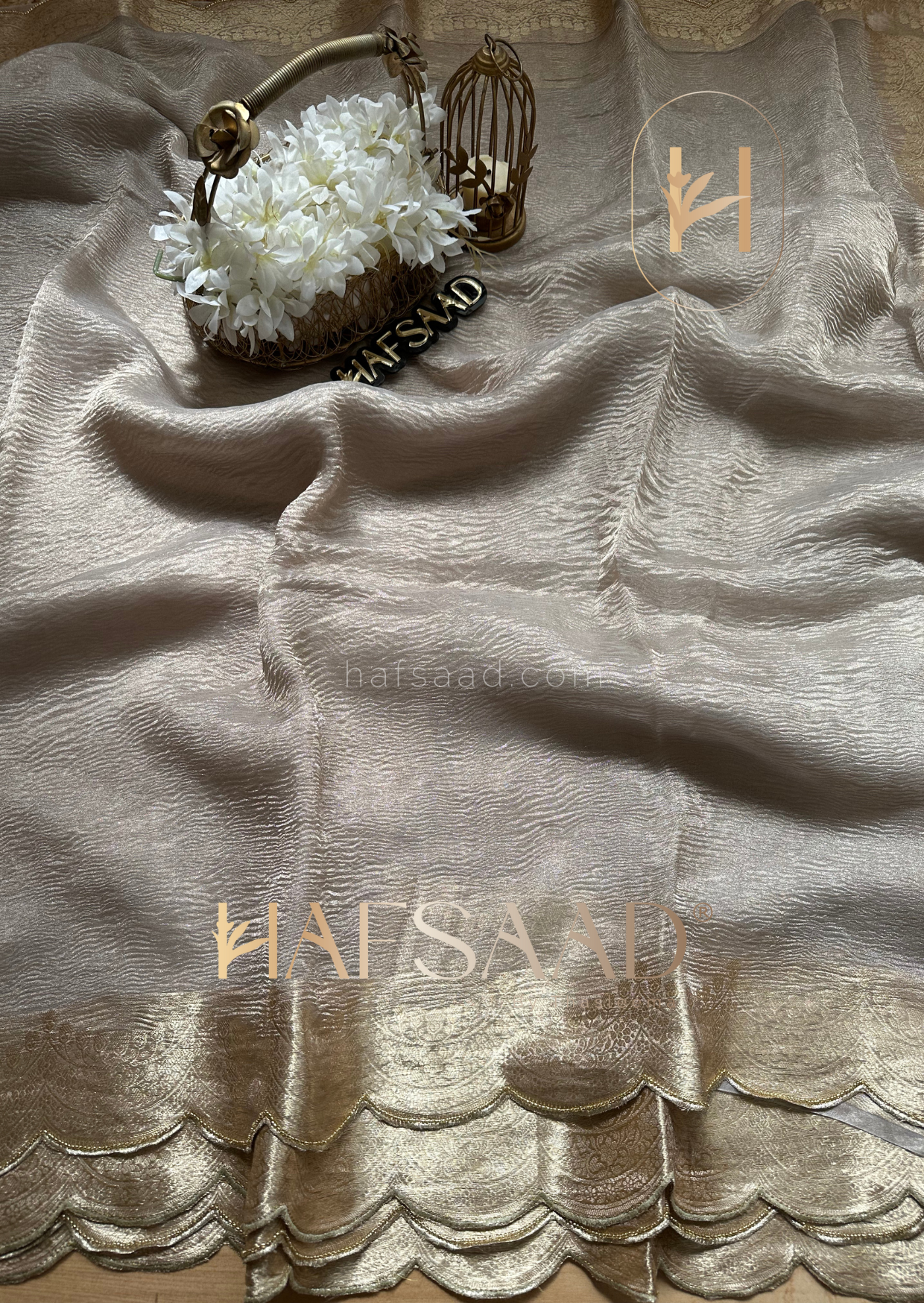 Sayali- Pure tissue silk saree with scallopwork (Pastel Grey)