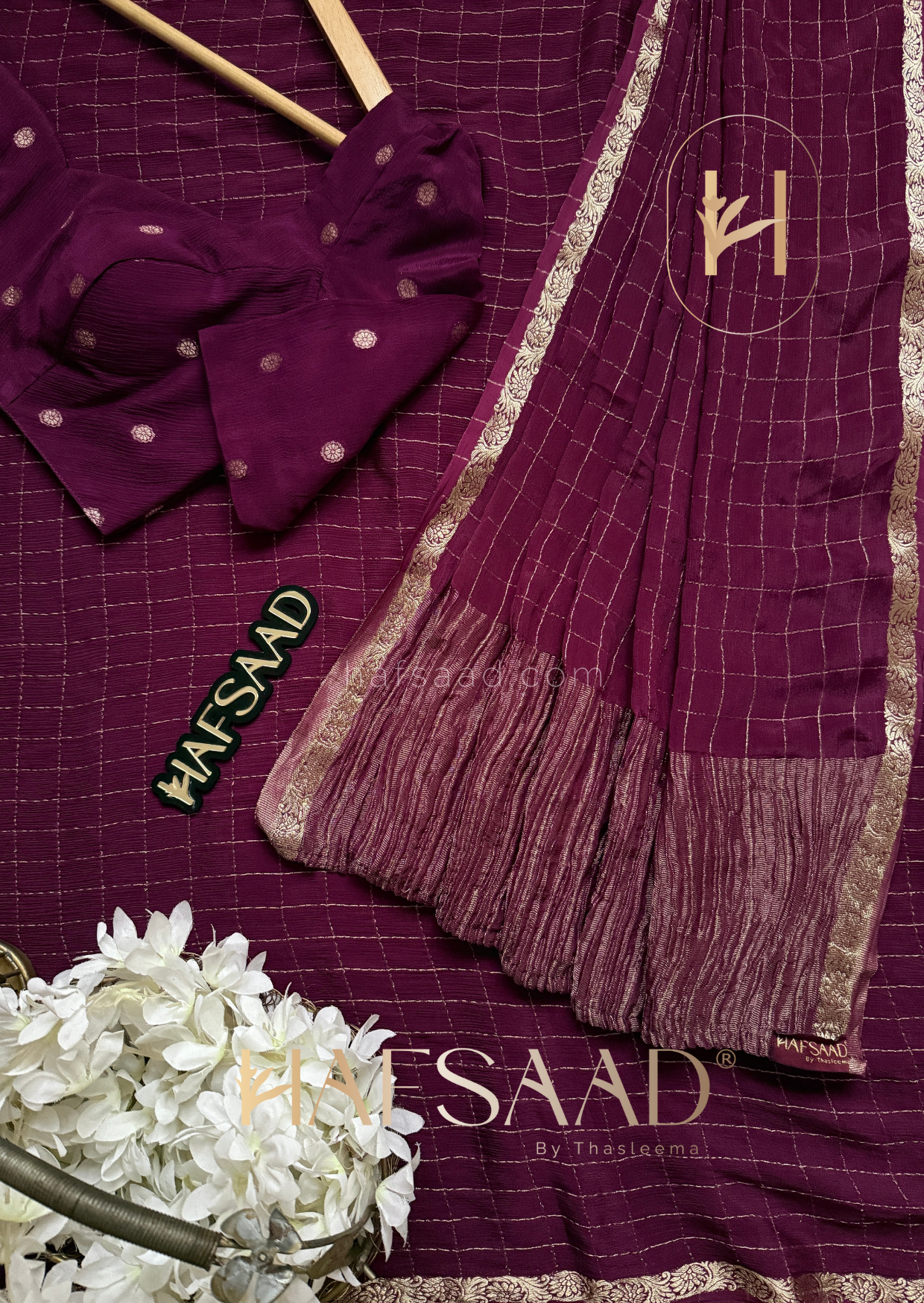 Madrasi - Premium crushed chinnon saree (Plum)