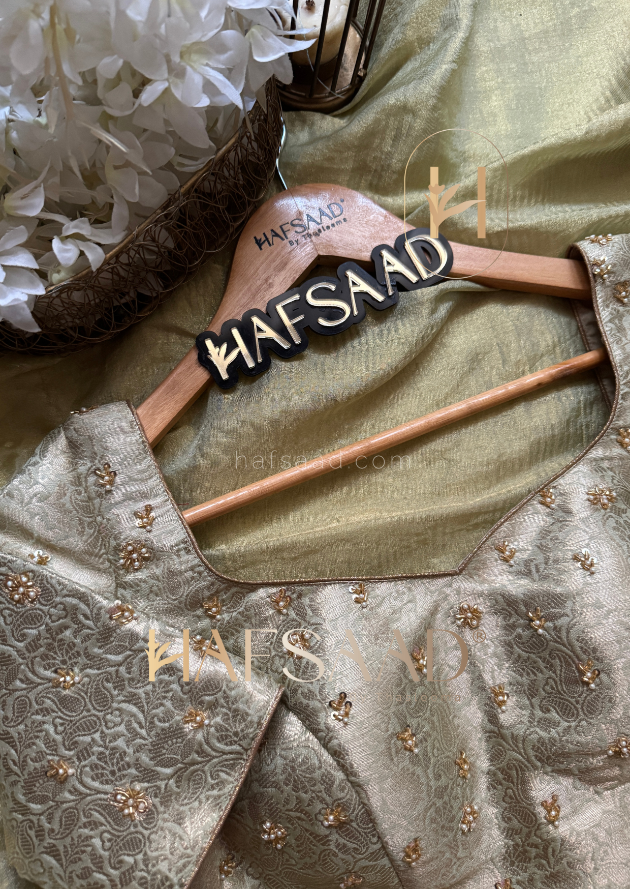 Nida Handwork- Soft semi tissue saree (Green)