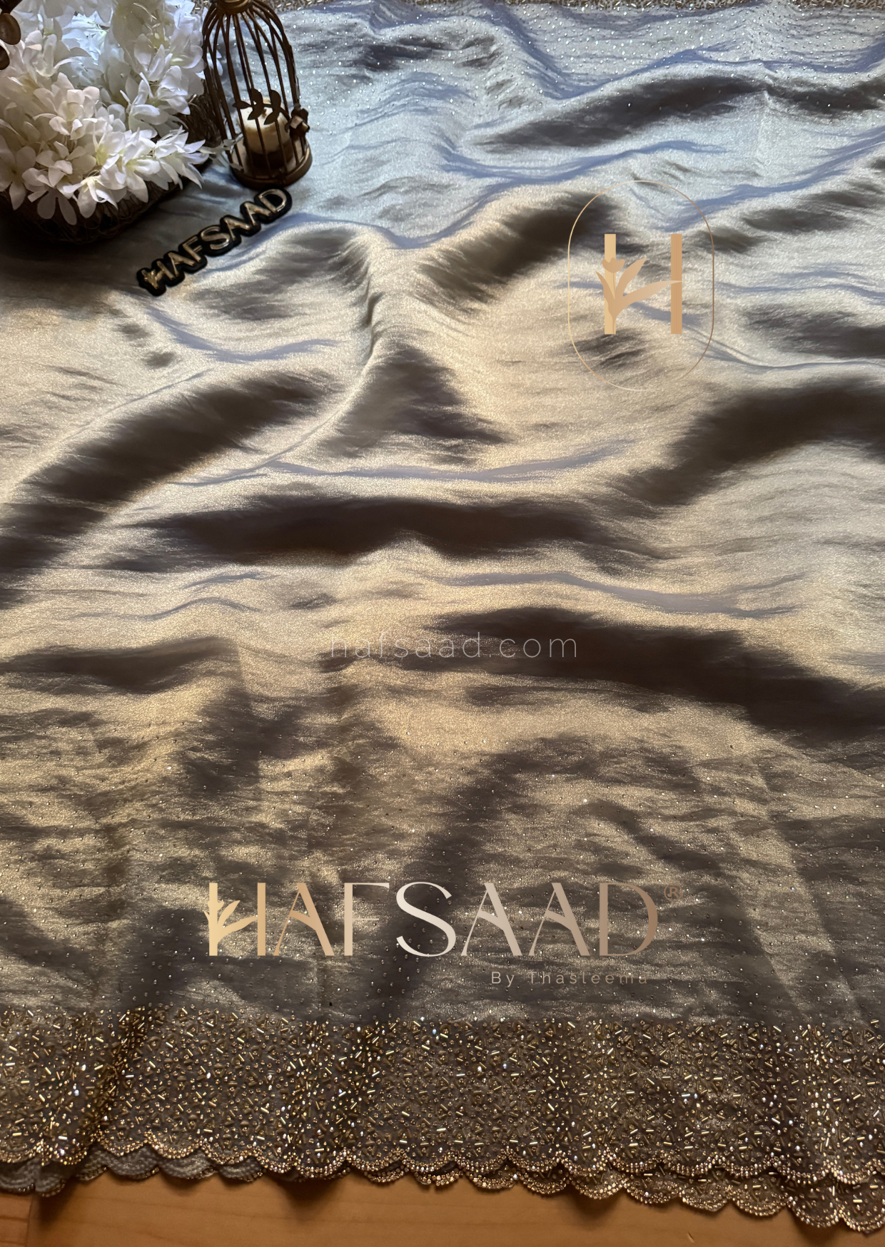 Haideen- Premium semi tissue saree (Space grey)