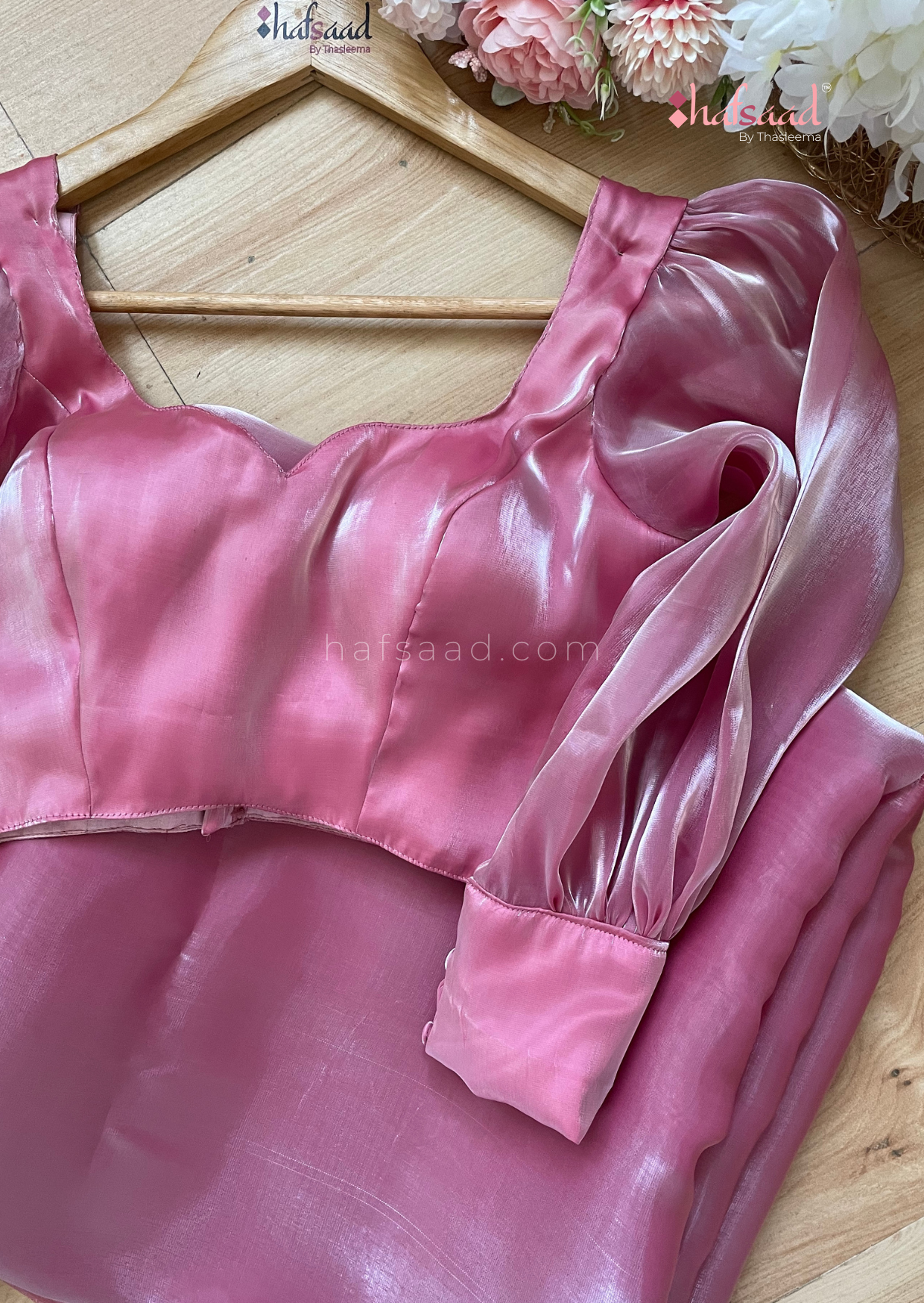 Georgia-Premium satin organza saree (Barbie pink)