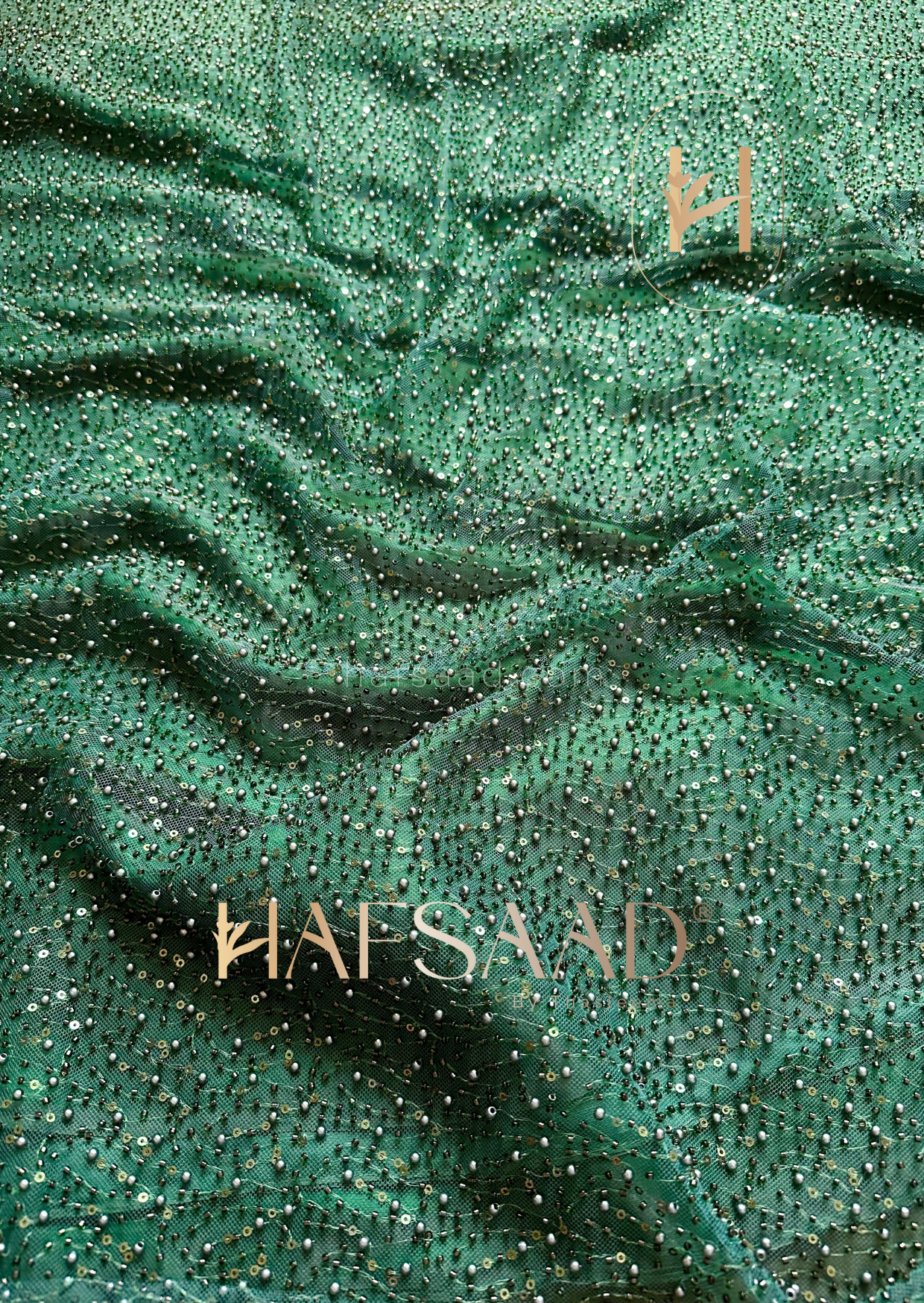 Medusa- Designer satin organza saree (Bottle Green)