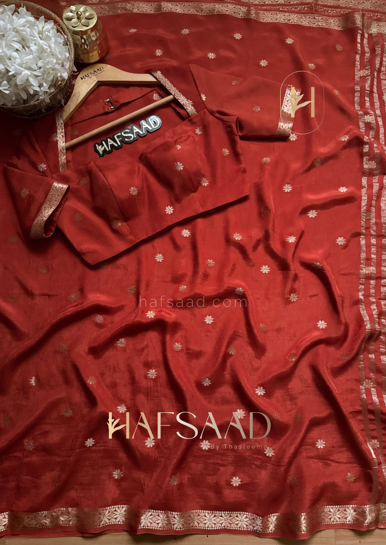 Ahalya - Pure chinnon saree (Rustic orange)