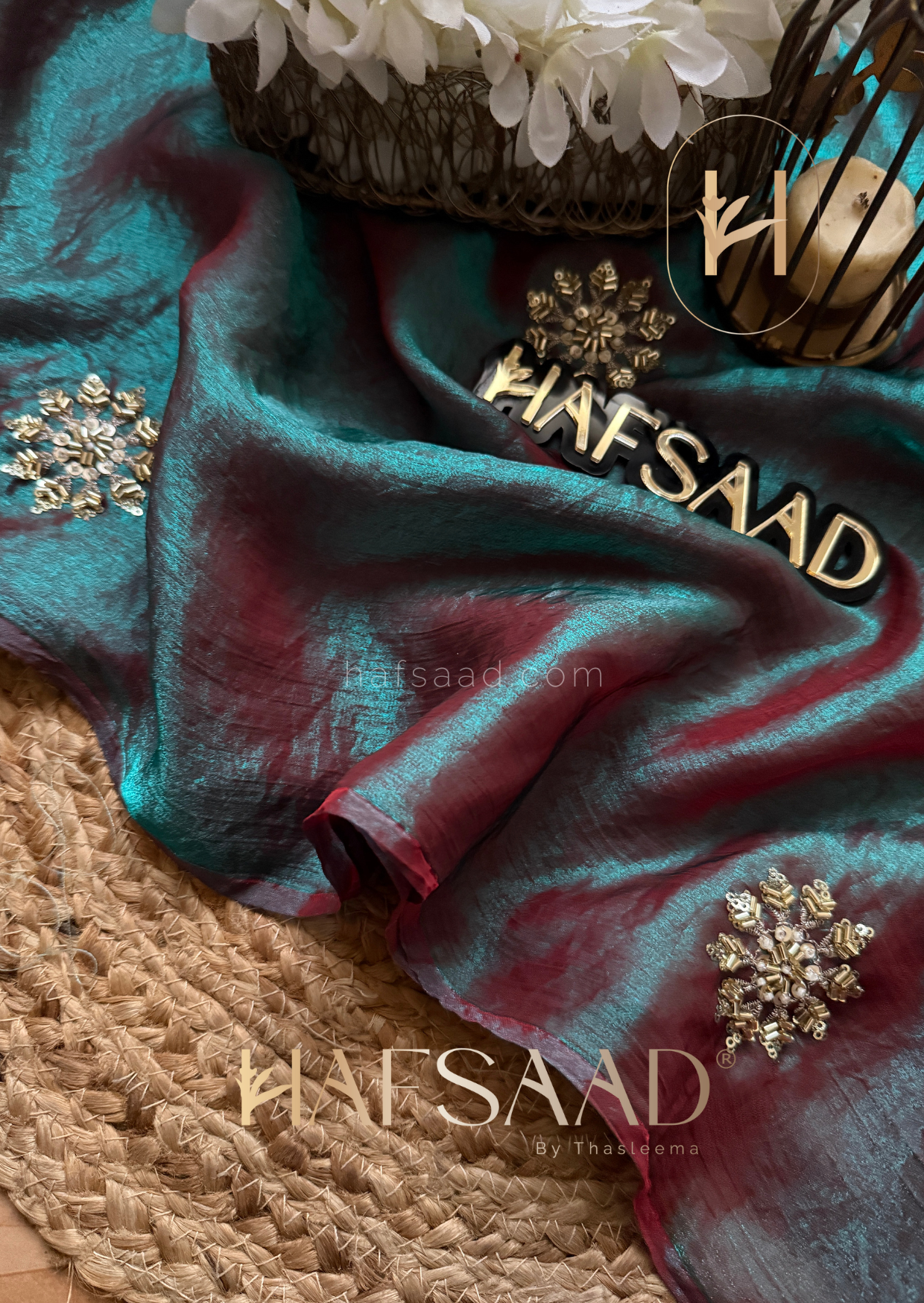 Frost - Stardust satin saree (Fierce peacock)