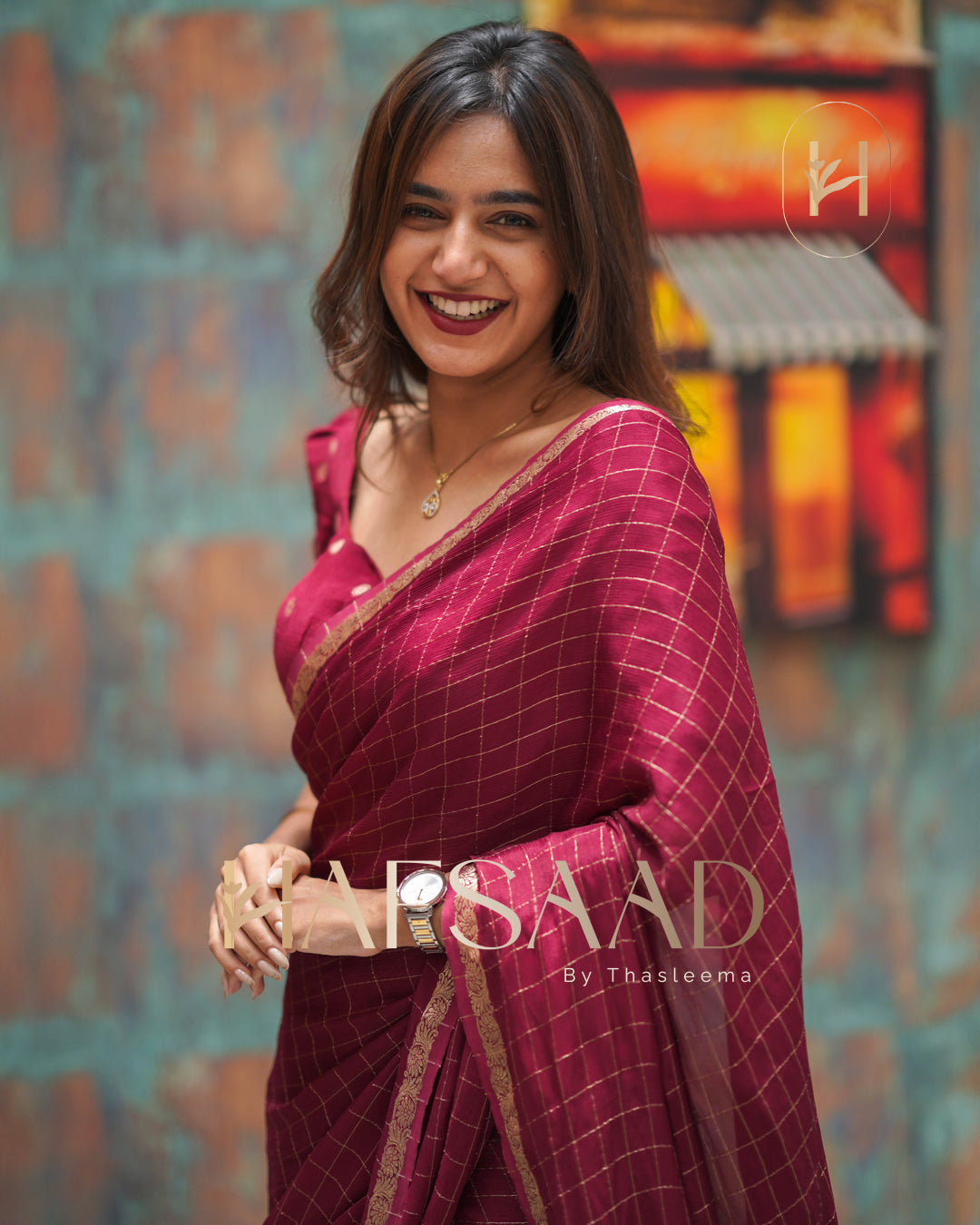 Madrasi - Premium crushed chinnon saree (Burgundy)