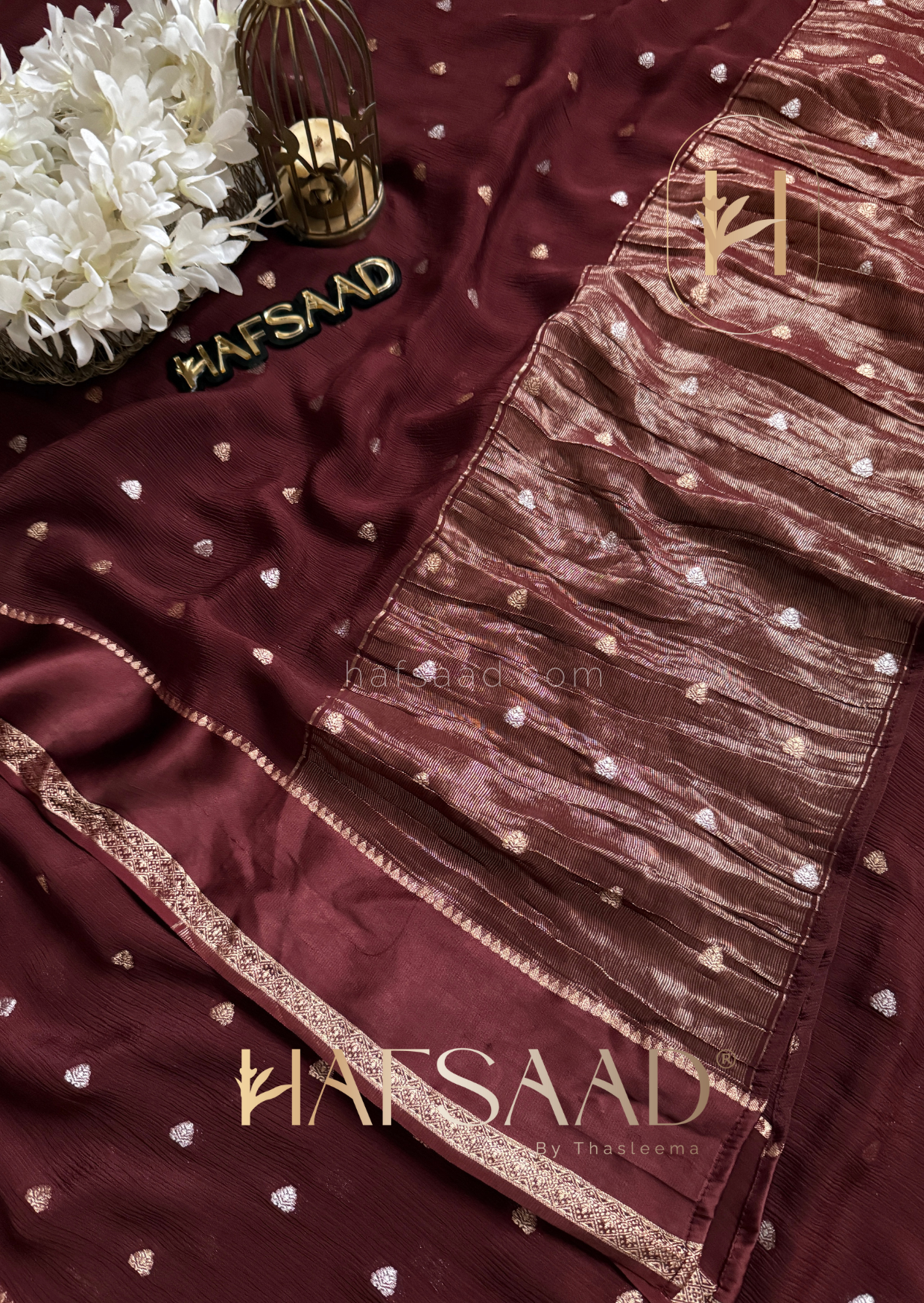 Tharini-Pure chinnon saree (Brown)