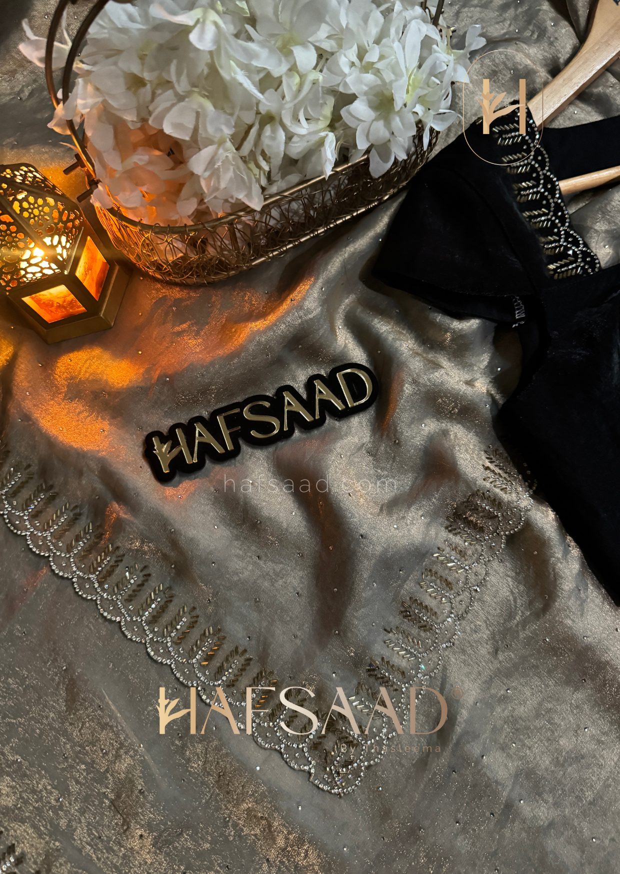 Henna - Stardust satin saree (Grey)