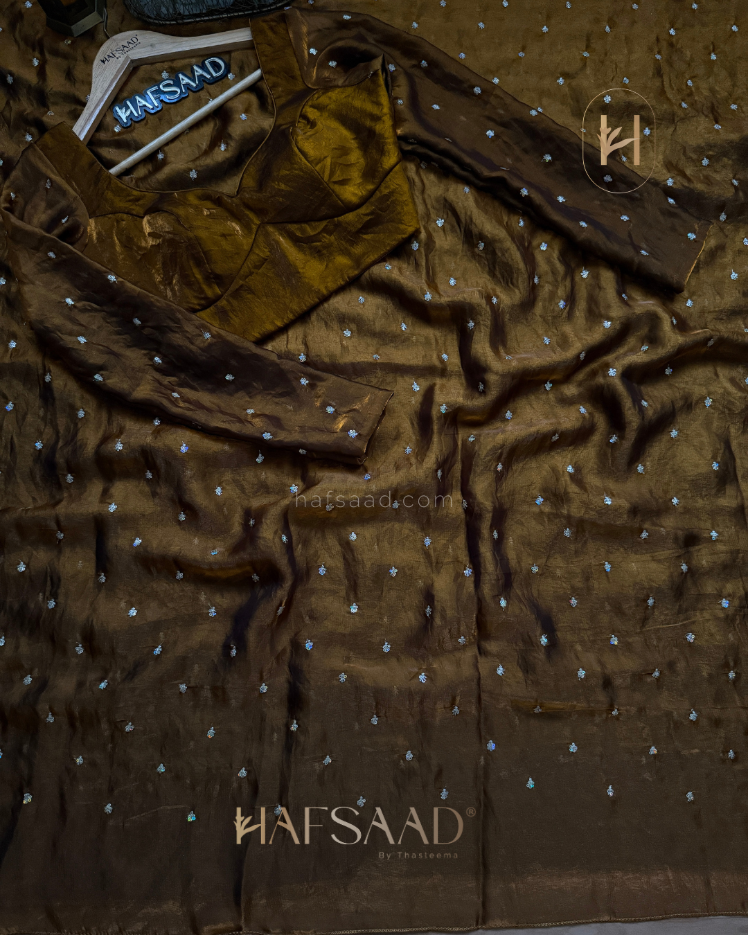 Hani- Stardust Satin Saree (Mustard )