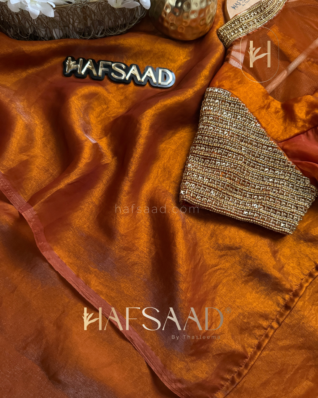 Tara - Artisanal handwork saree (Burnt orange)