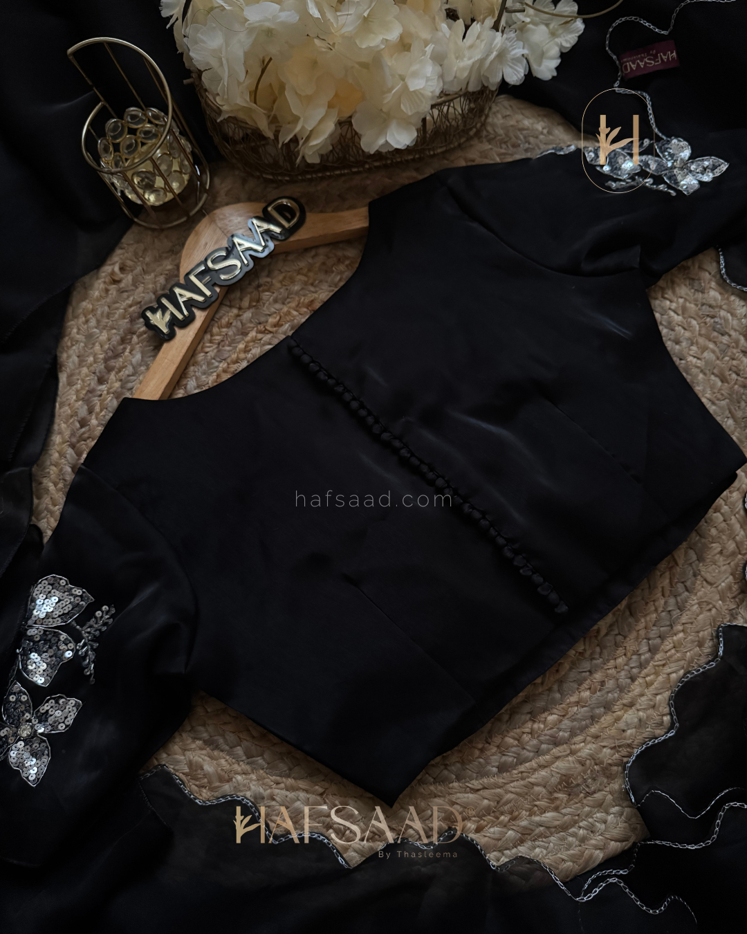 Nina- Handwork satin organza Saree (Black)