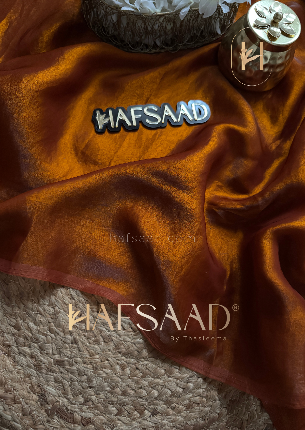 Sinful - Stardust satin saree (Burnt orange)