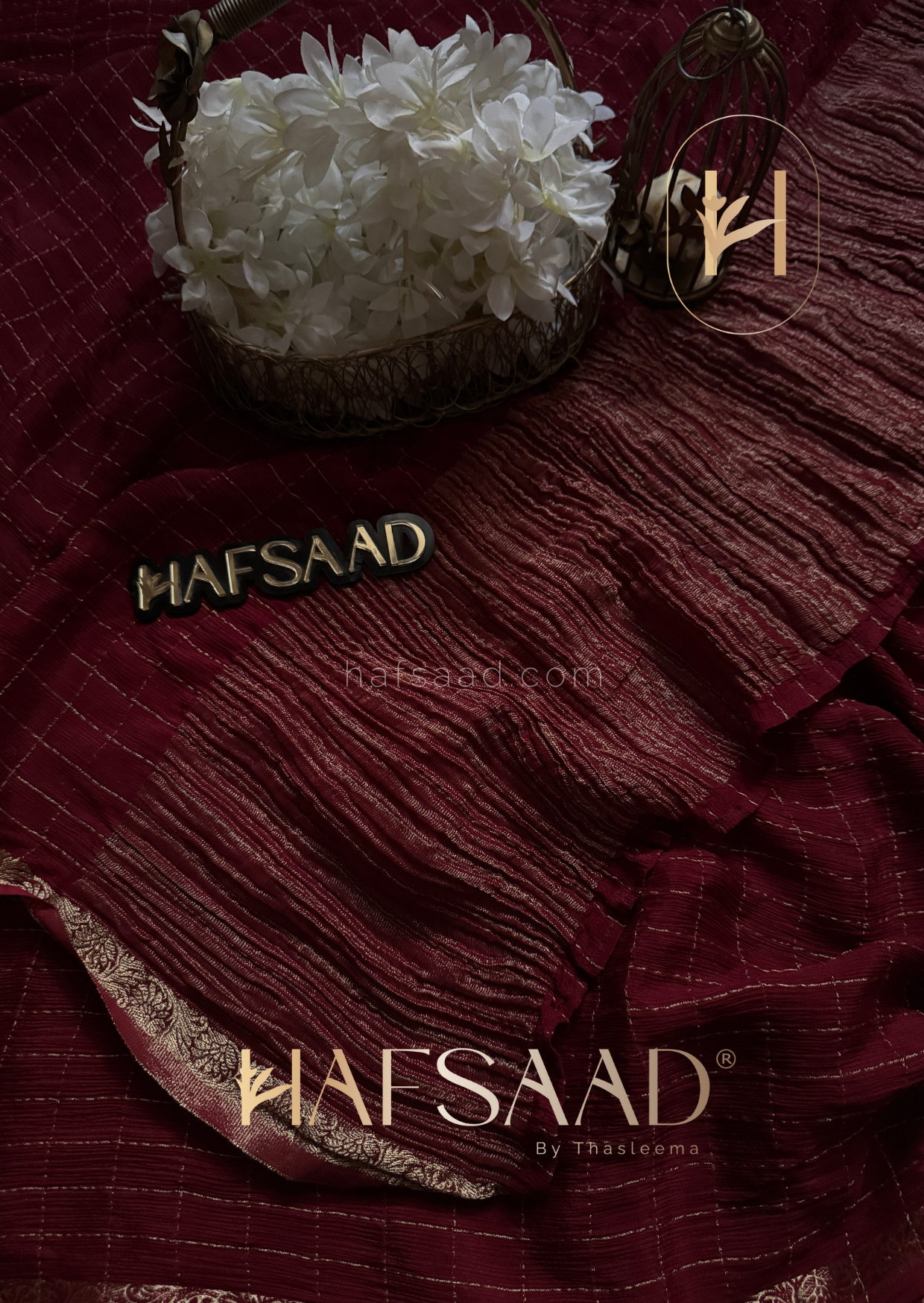 Madrasi - Premium crushed chinnon saree (Burgundy)