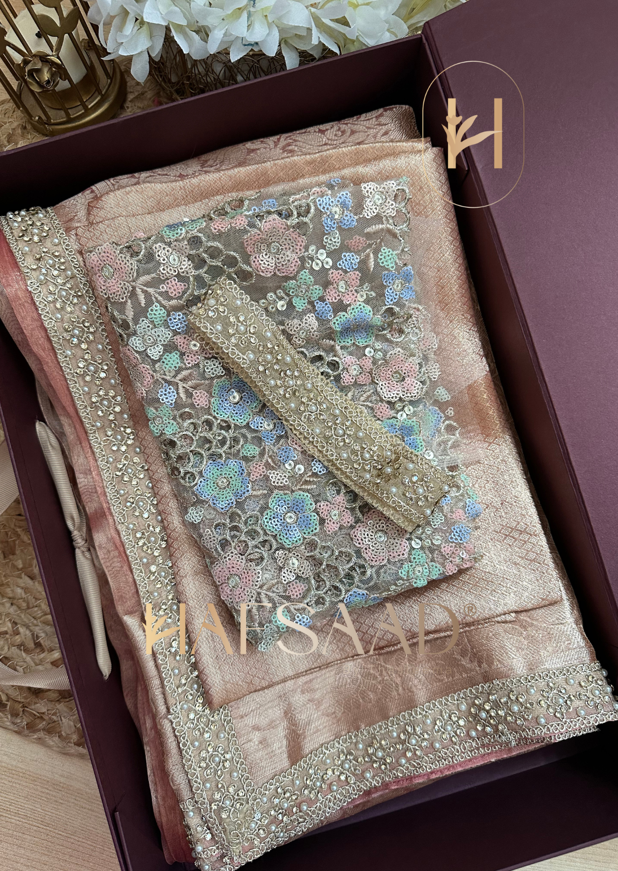 Noor- Pure tissue silk saree (Coral)