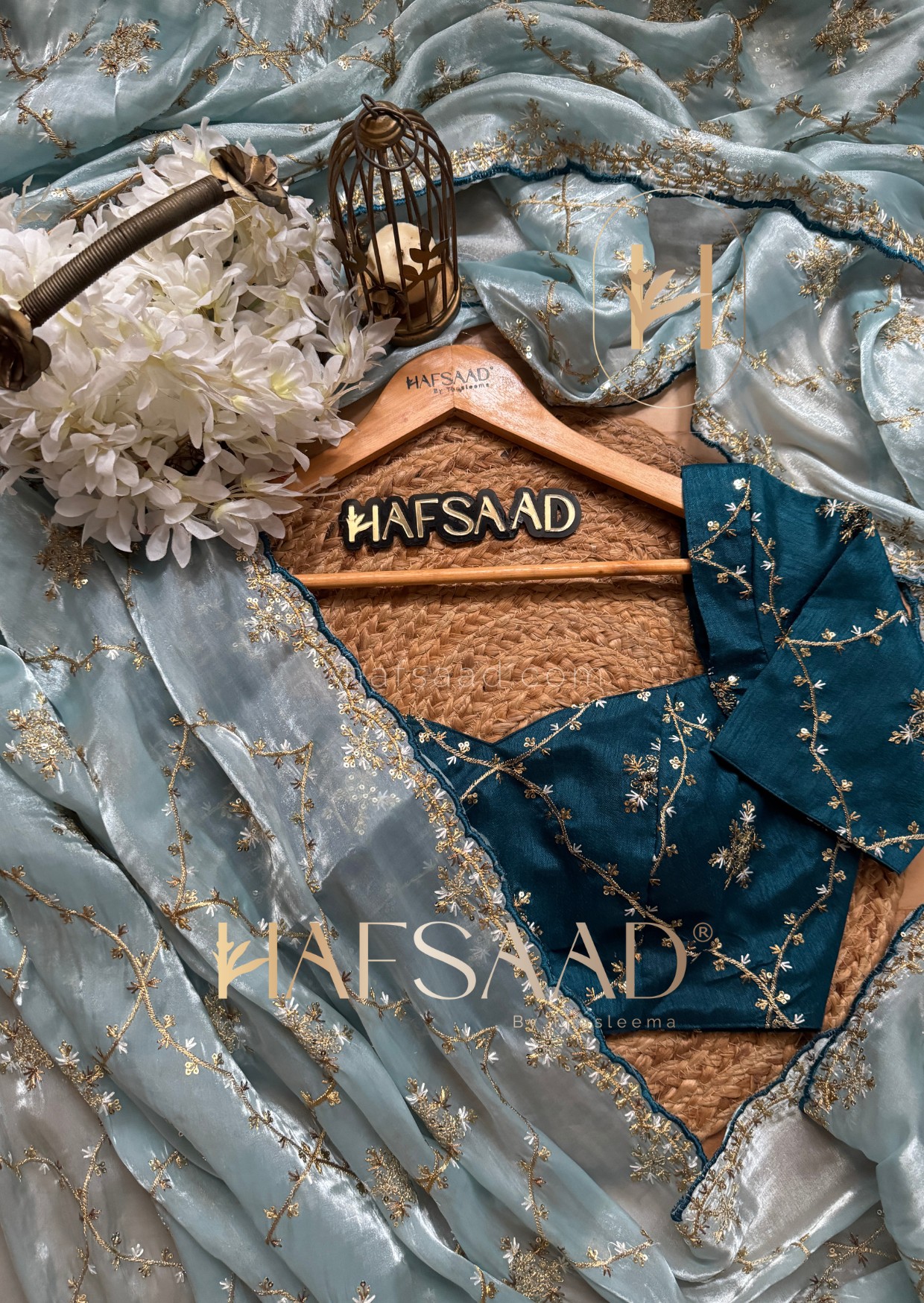 Gulabi- Satin organza saree (Blue)