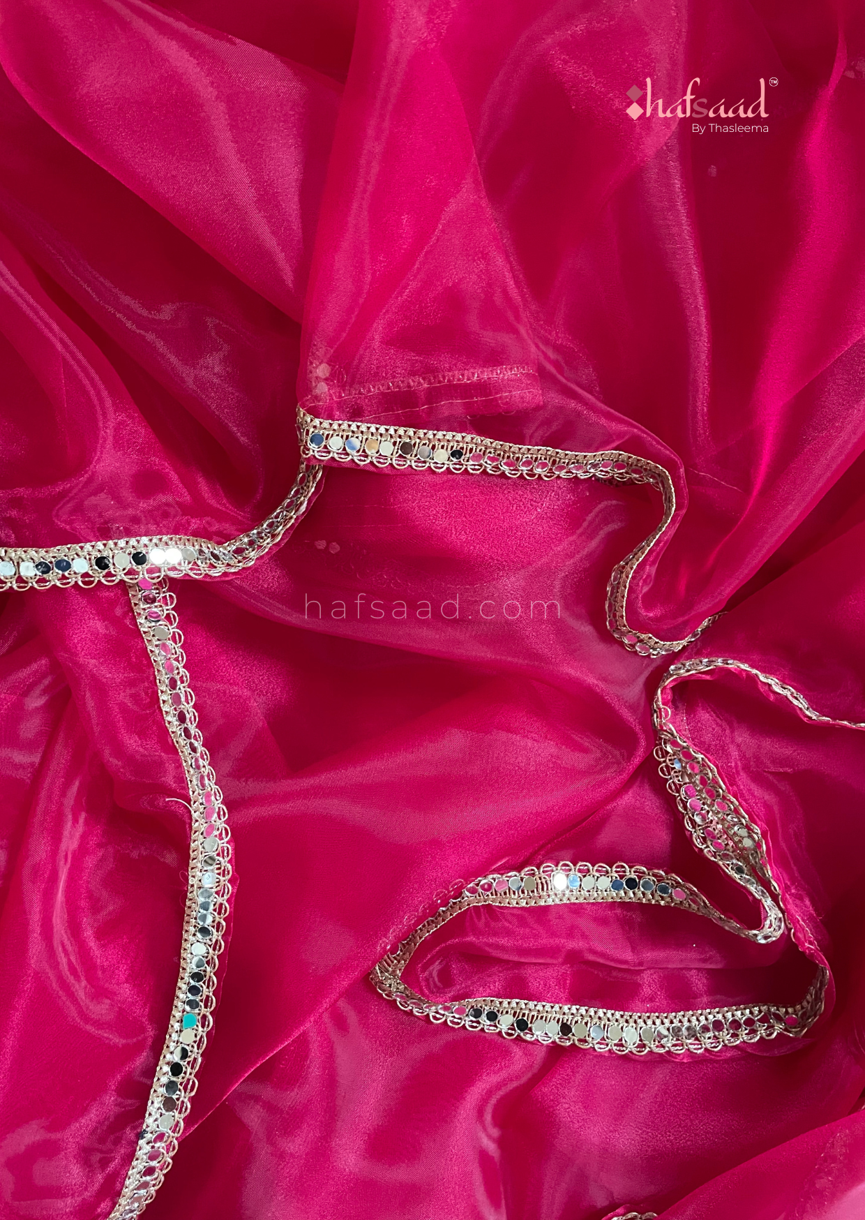 Haseen- Mirror work organza saree (Hot pink)