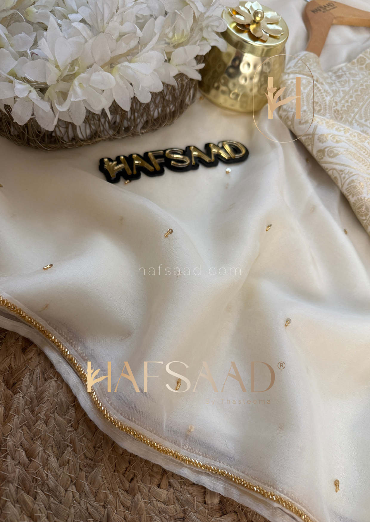 Kiara - Pure organza handwork saree (Half white)