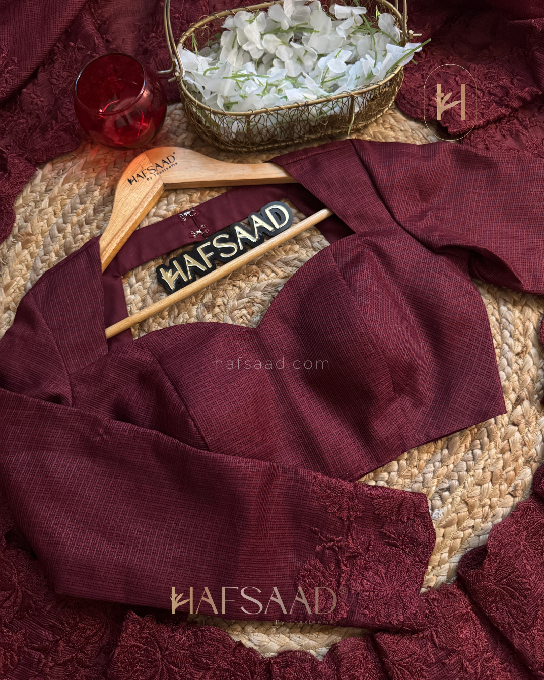 Celestia- Embroidered saree (Burgundy) Full Sleeve