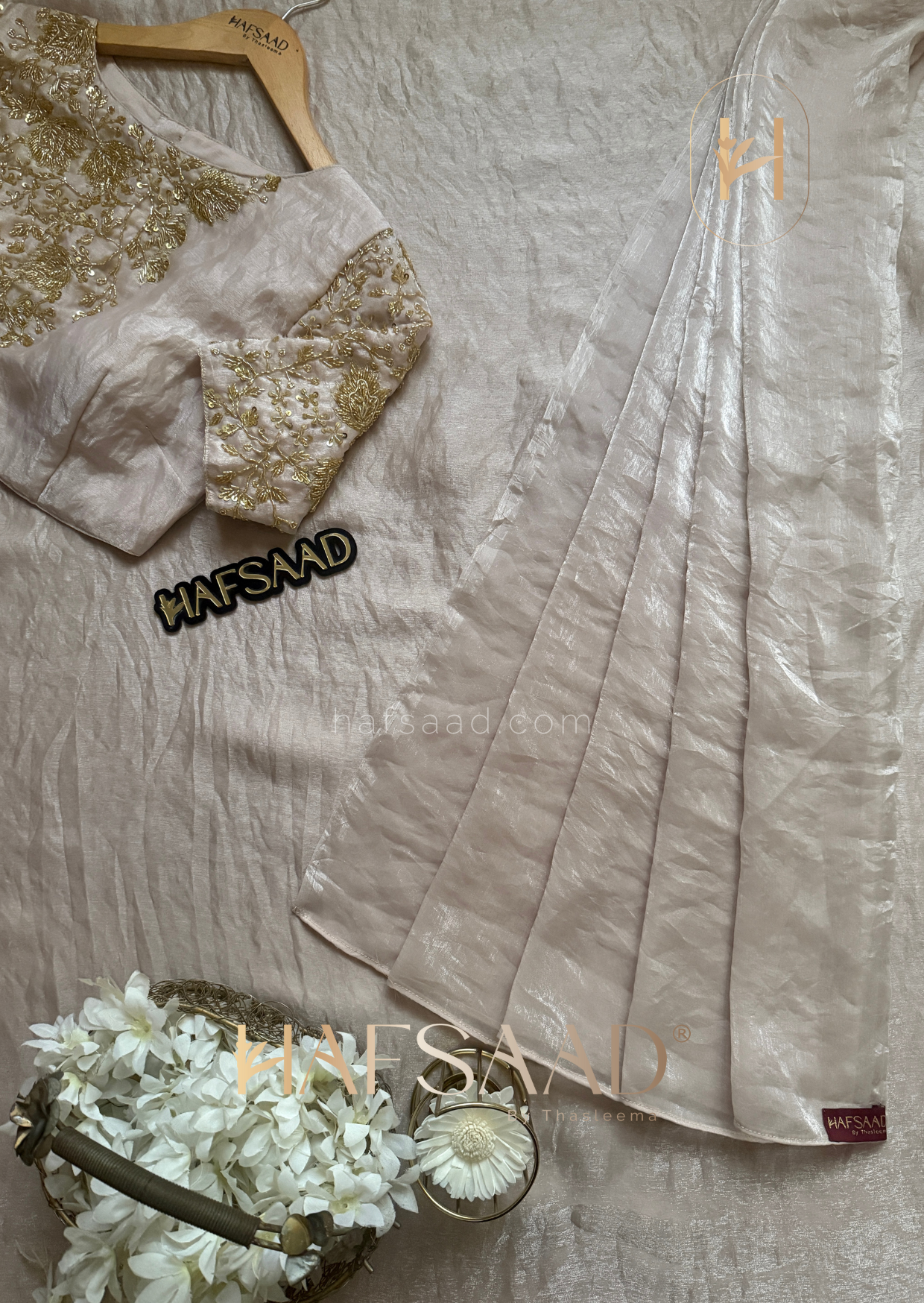 Khushi - Stardust satin saree (Dusty beige)