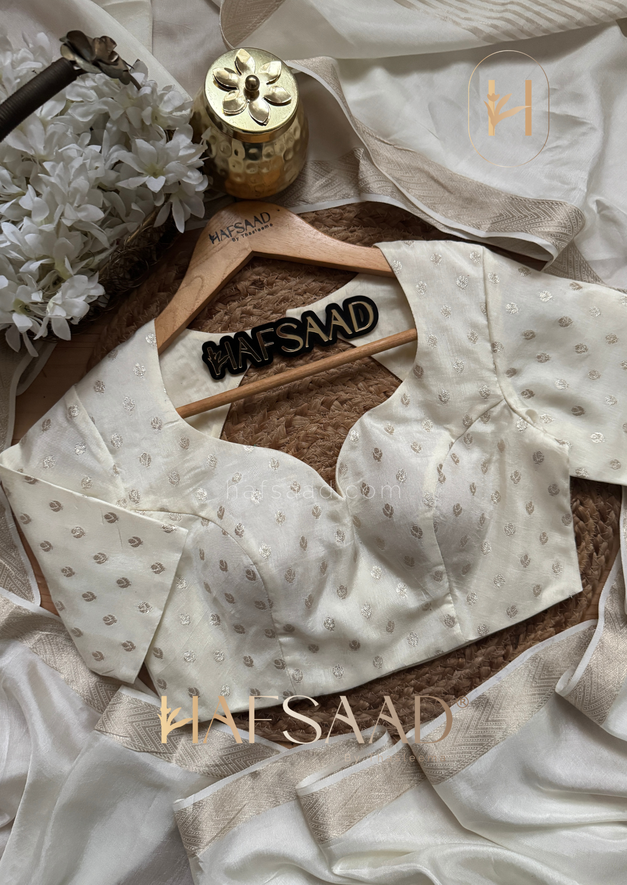 Maya - Silk cotton saree (Half white)