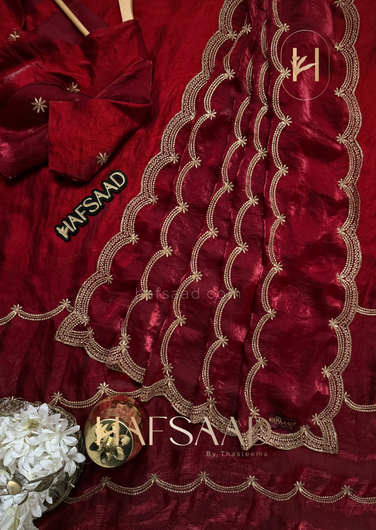 Aadonil- Satin organza saree (Maroon)