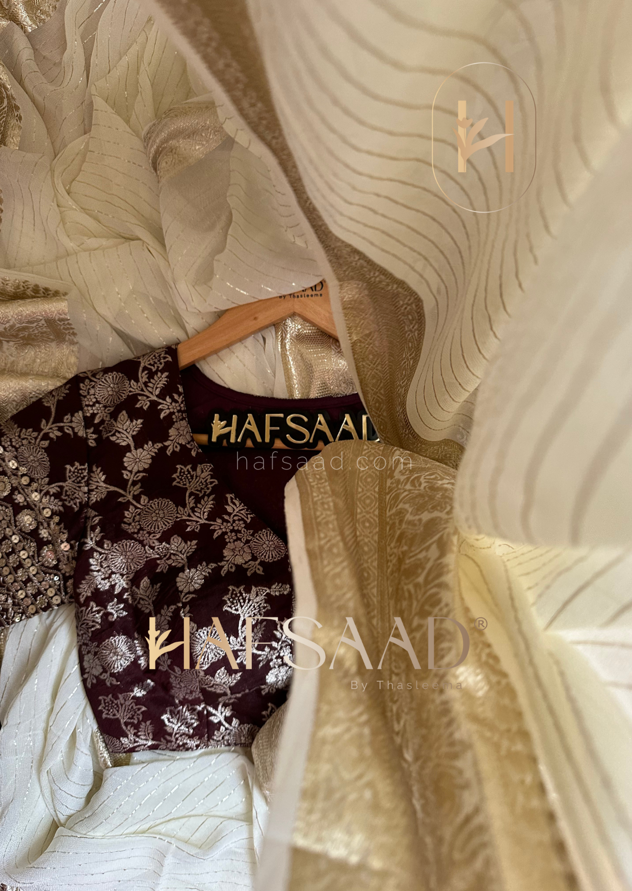 Mithra- Pure viscose saree (Plum Cream) Ready to wear