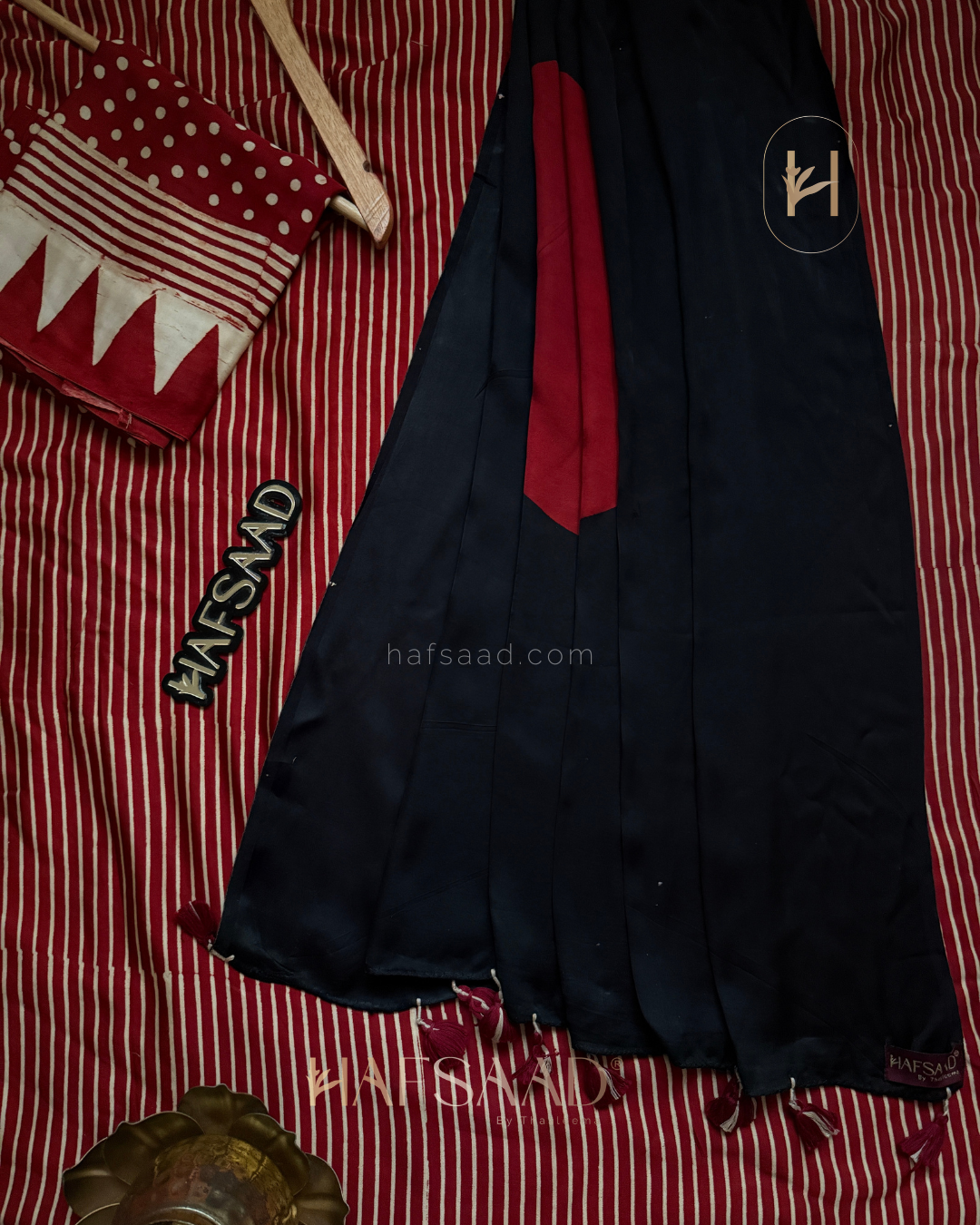Mohana-Pure Ajrakh Modal Silk Saree (Triangle stripes)
