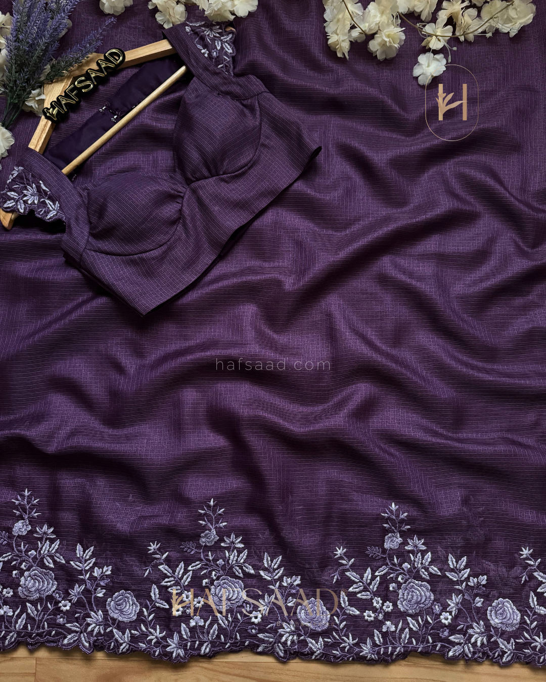 Femi- Embroidered Saree (Purple)