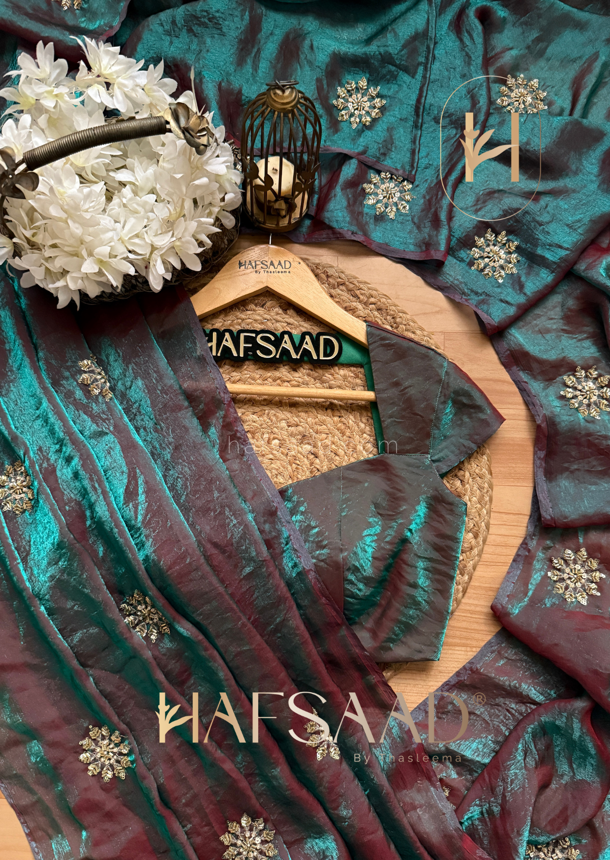Frost - Stardust satin saree (Fierce peacock)