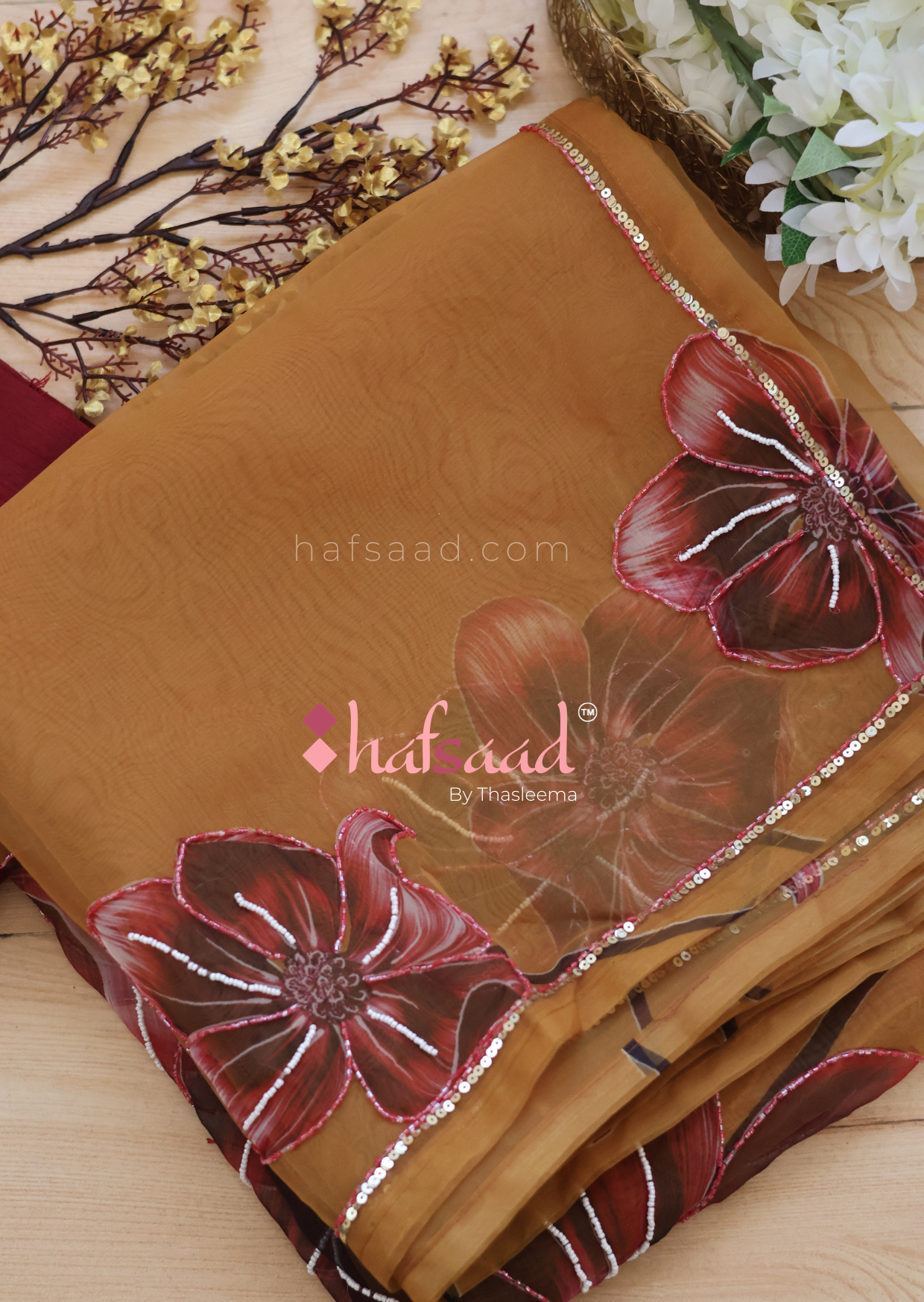 Dear Daisy - Handwork organza saree (Earthly Mustard)