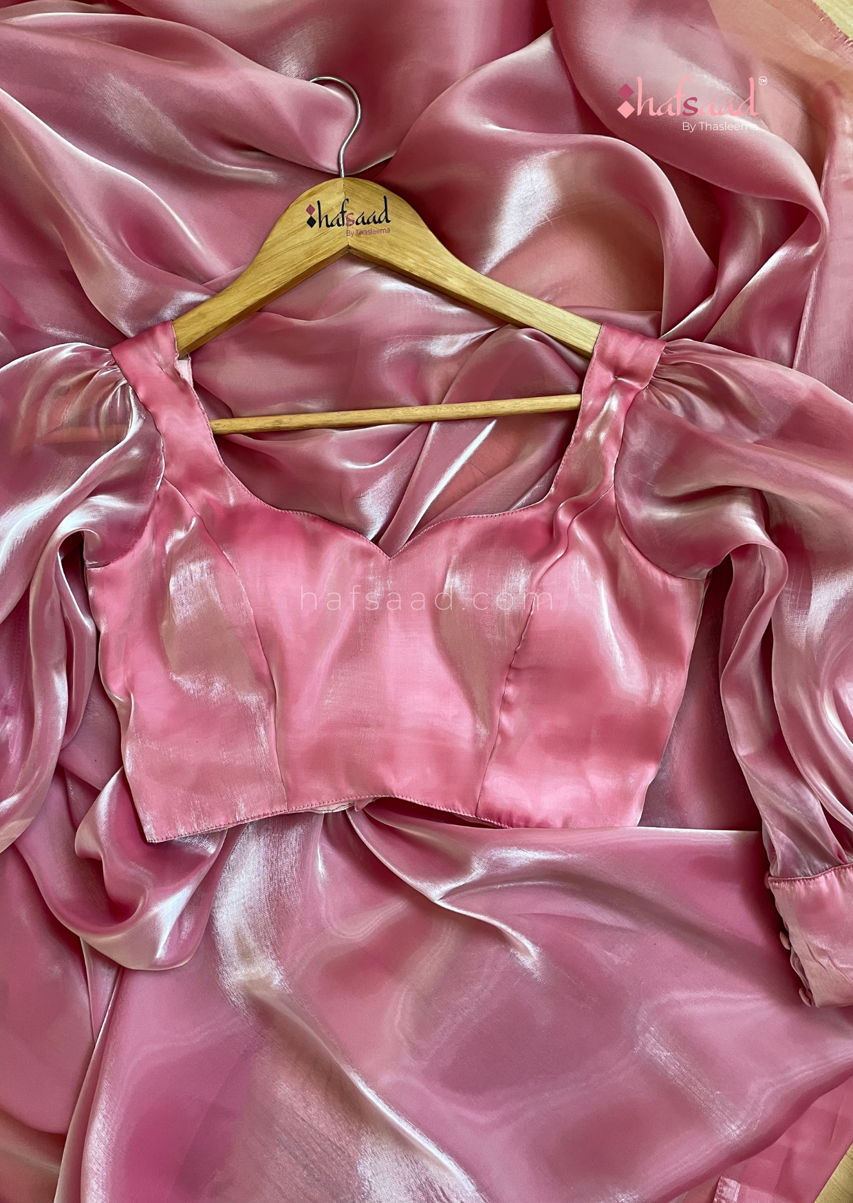 Georgia-Premium satin organza saree (Barbie pink)