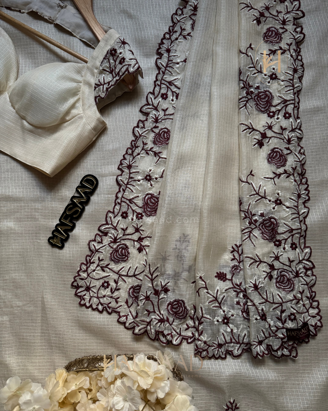 Femi- Embroidered Saree (Cream)