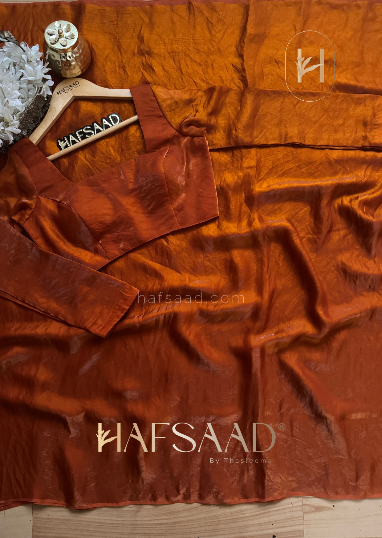 Sinful full sleeve - Stardust satin saree (Burnt orange)