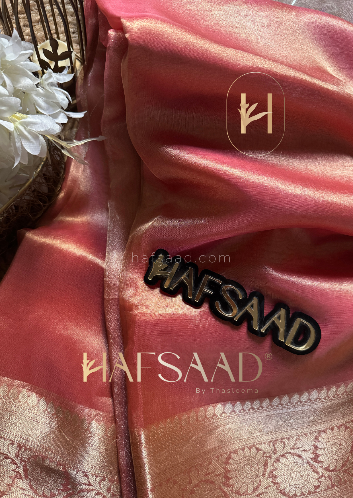 Rashidha- Pure tissue silk saree (Coral)