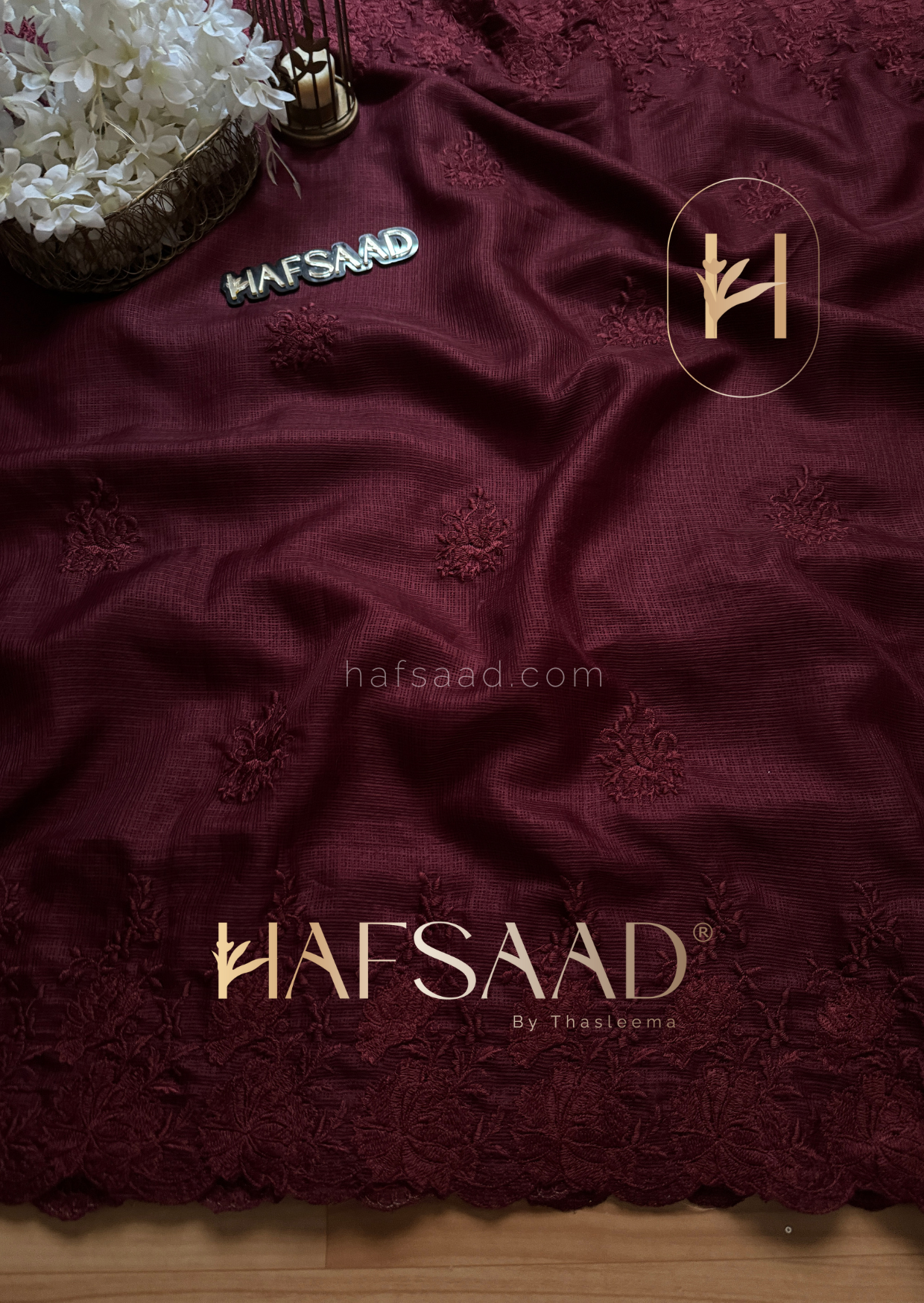 Celestia- Embroidered saree (Burgundy)