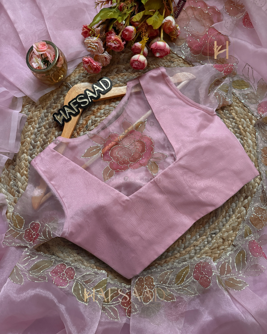 Sherlin- premium organza saree(pink)