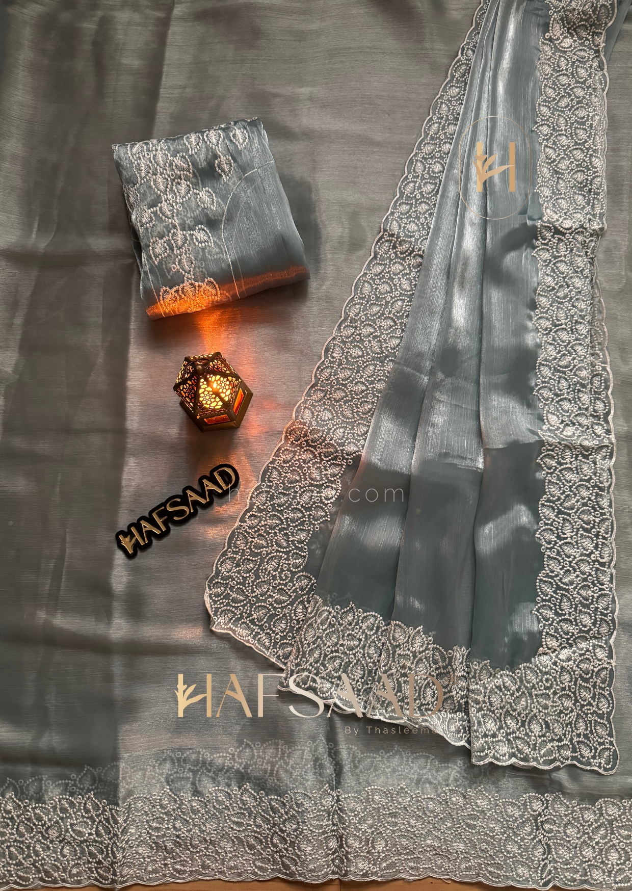 Shalin- crushed satin organza saree (Azure Blue)