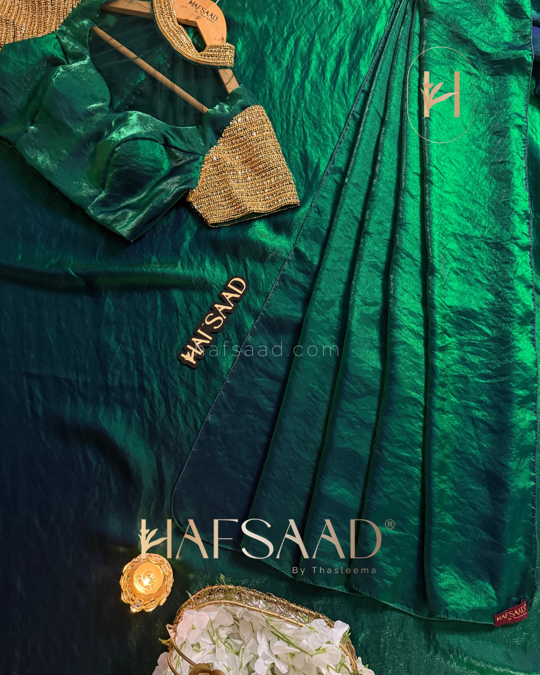 Tara - Artisanal handwork saree (Emerald waves)