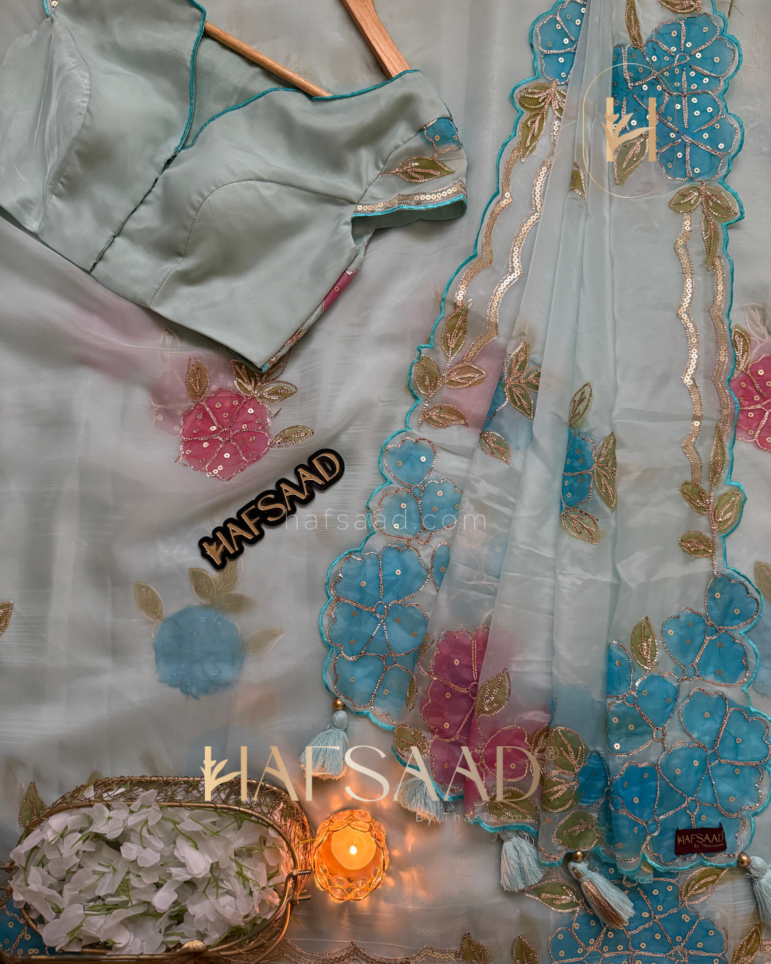 Isra - Premium organza saree (Blue)
