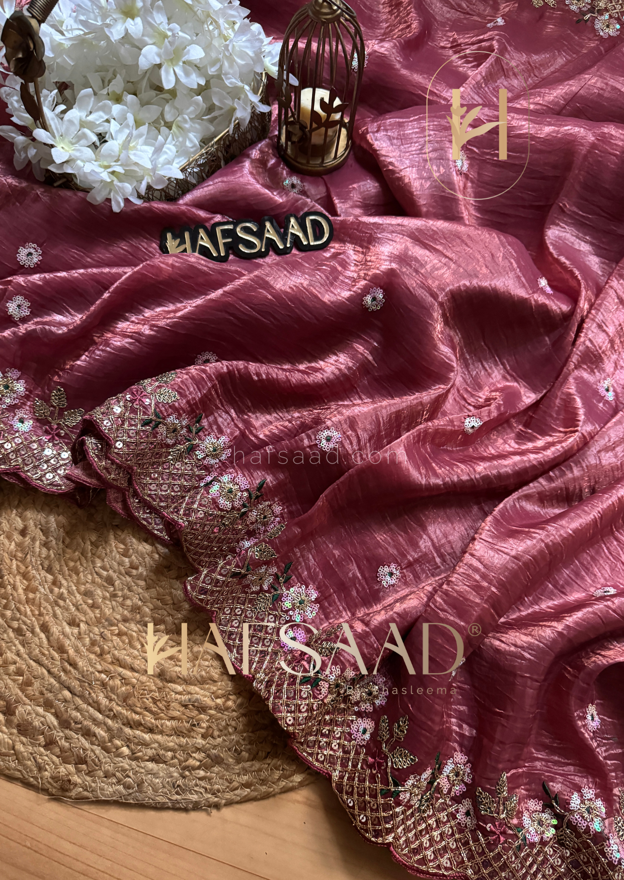 Azri-Textured silk saree (Onion pink)