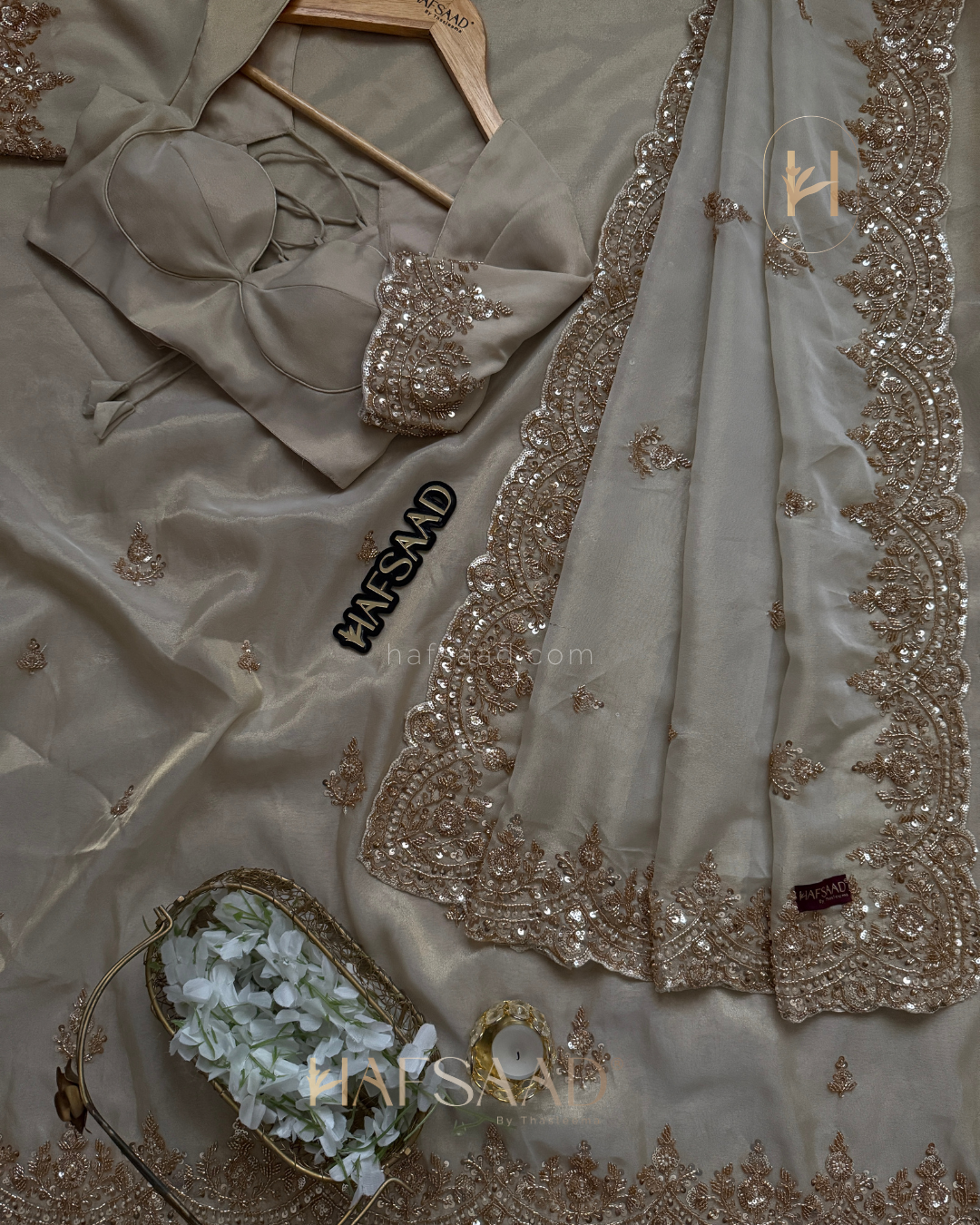 Afiya- Premium Soft Tissue Saree (Beige)