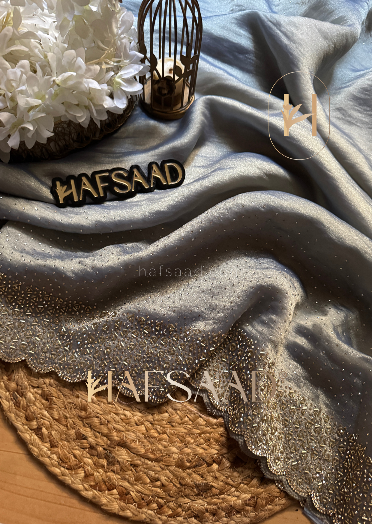 Haideen- Premium semi tissue saree (Space grey)