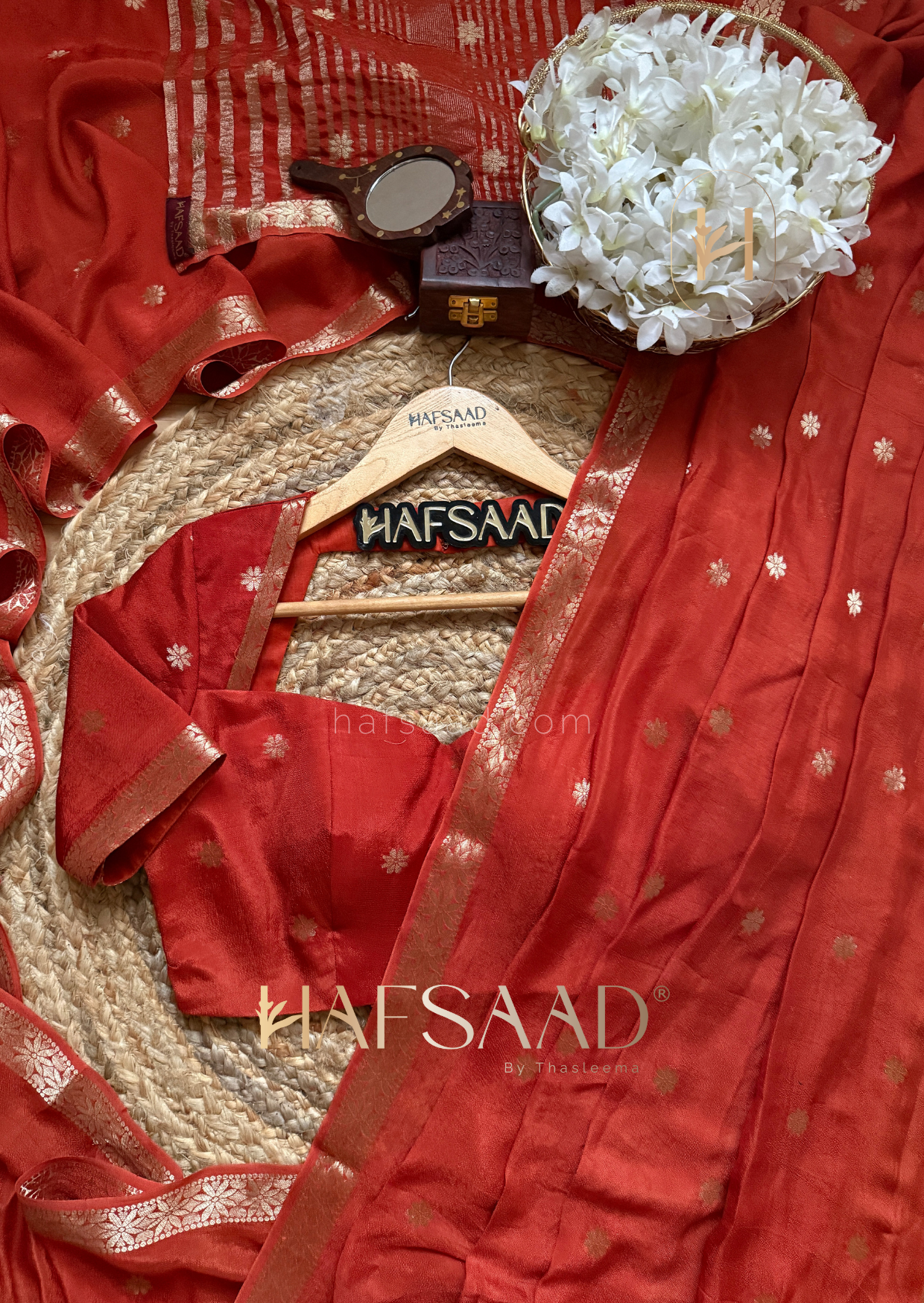 Ahalya - Pure chinnon saree (Rustic orange)