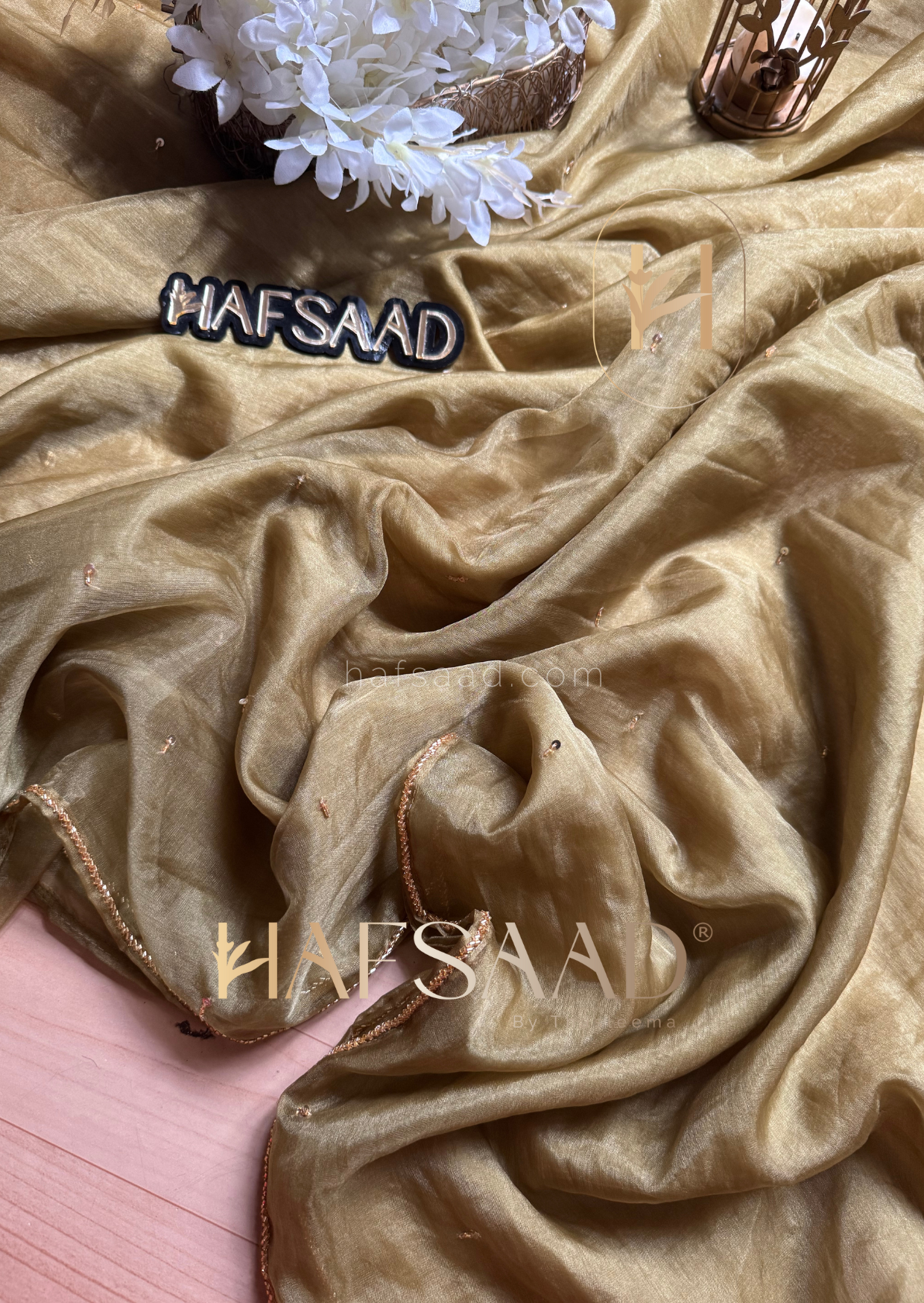 Kiara - Pure organza handwork saree (Moss green)