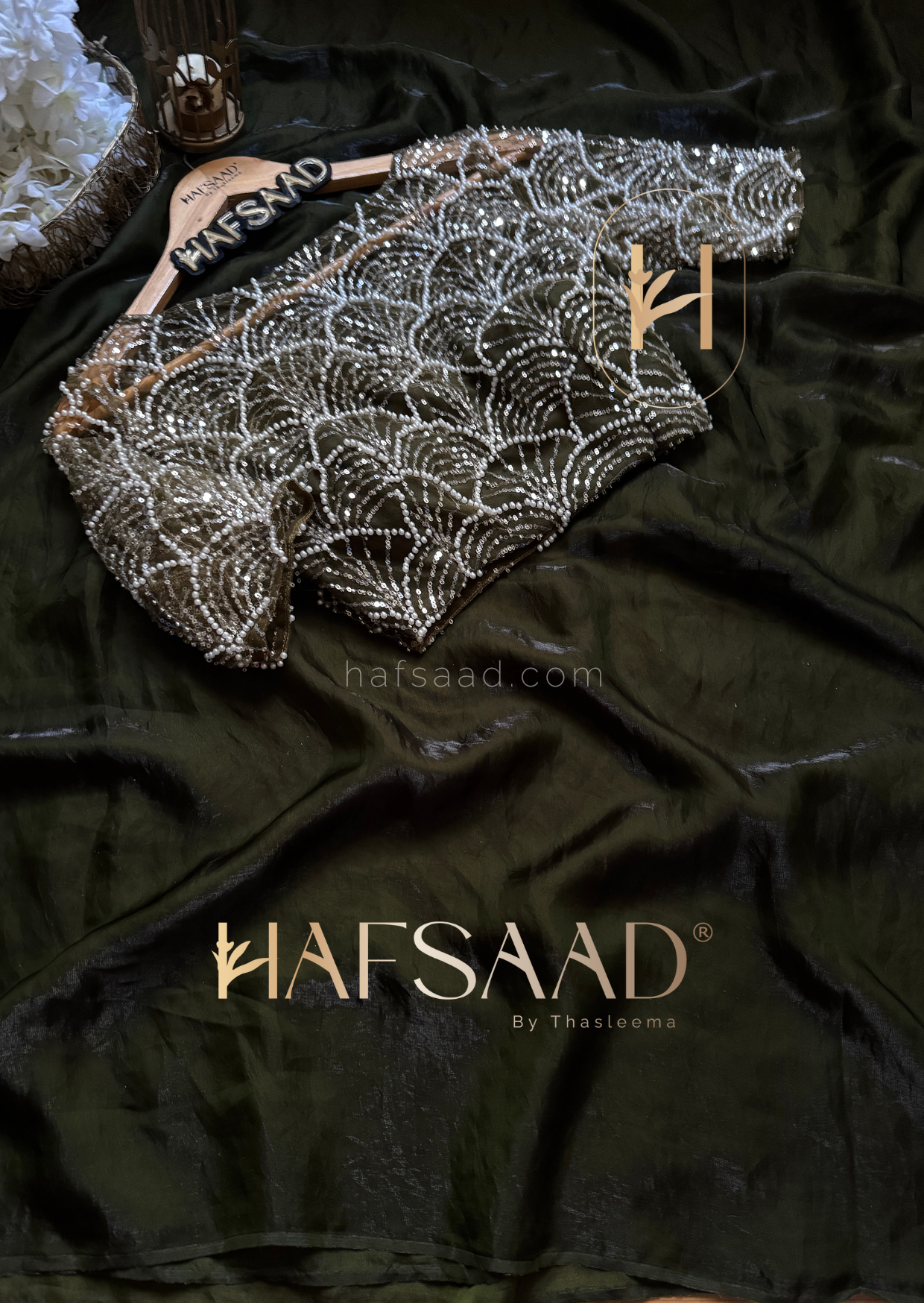 Alisha- Stardust satin saree (Olive green)