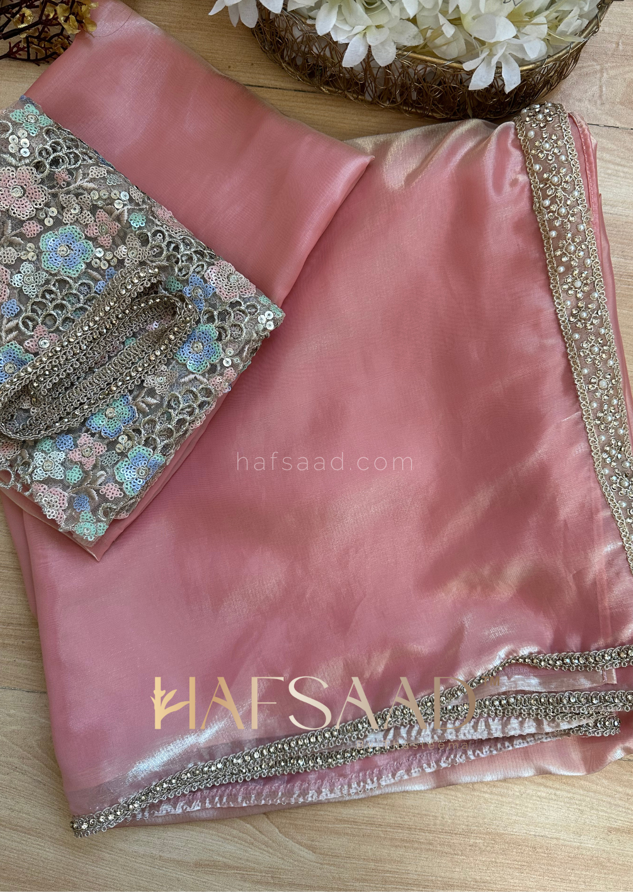 Anastasia- Satin organza saree (Peach)